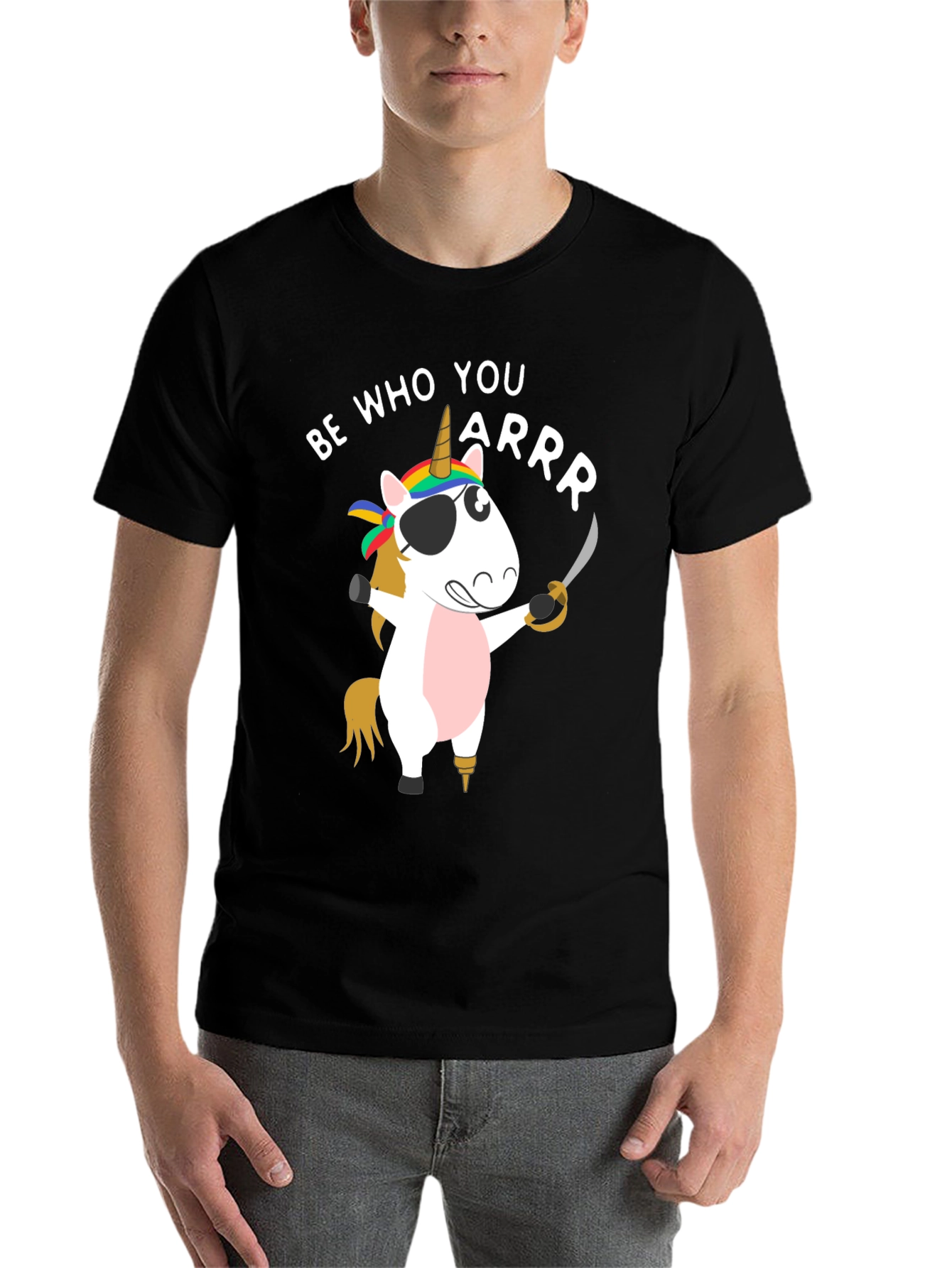 Black Be Who You Arrr Unicorn Pirate Men's T-Shirt view 7