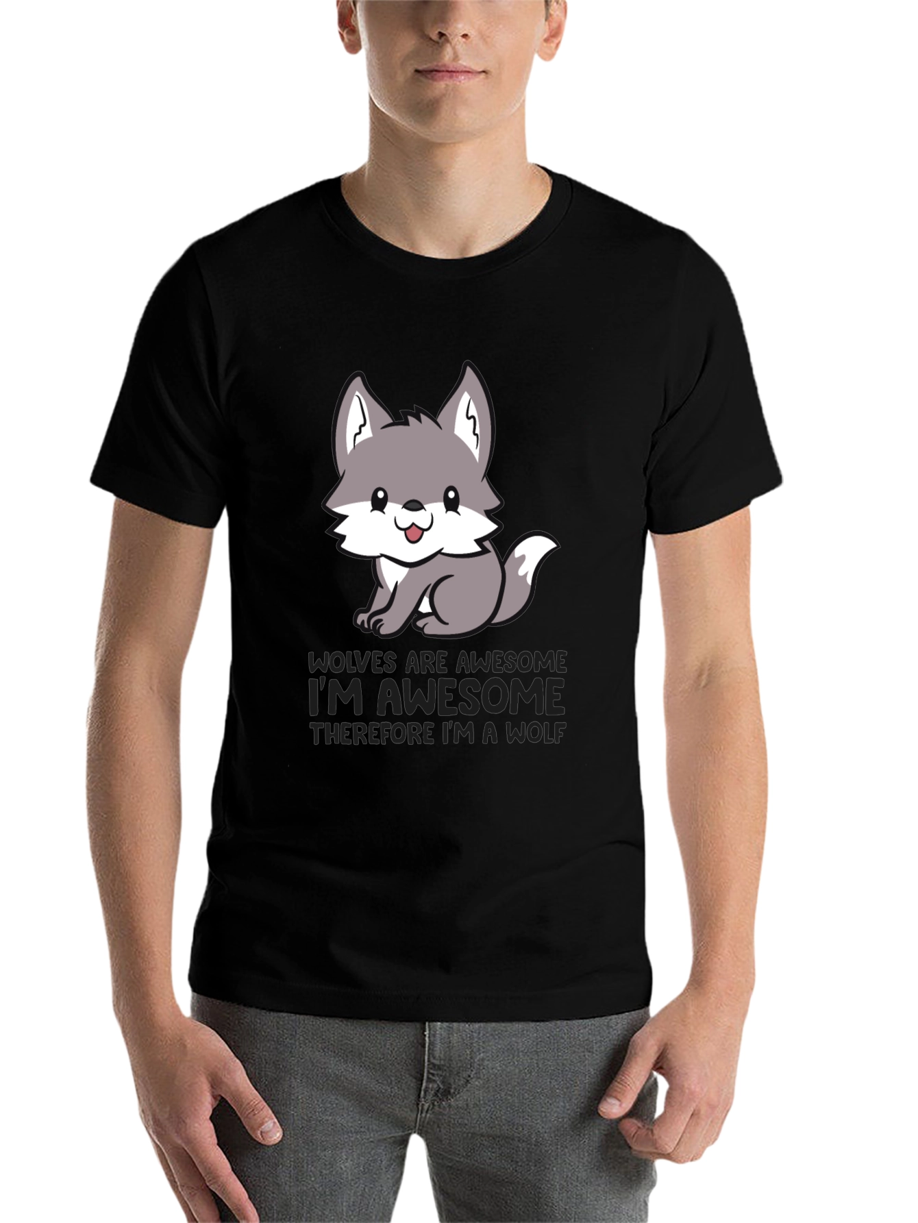 Black Awesome Wolf T-Shirt - Cute Animal Graphic Tee view 7
