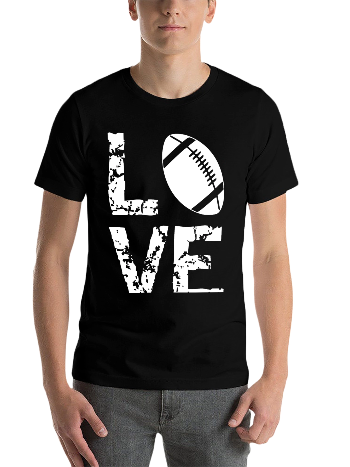 Black Love Football Graphic T-Shirt - Black view 7