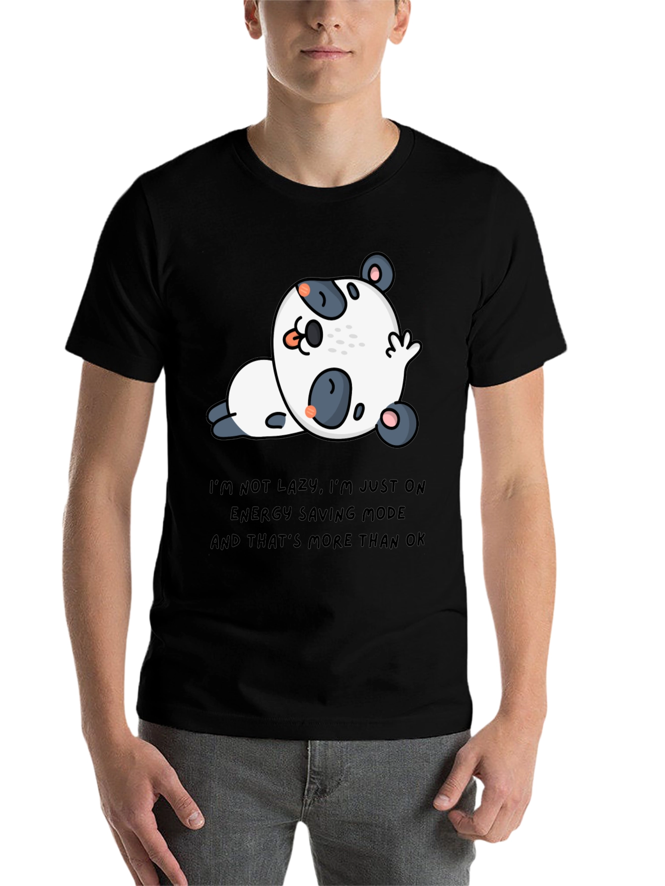 Black Lazy Panda Energy Saving Mode T-Shirt view 7