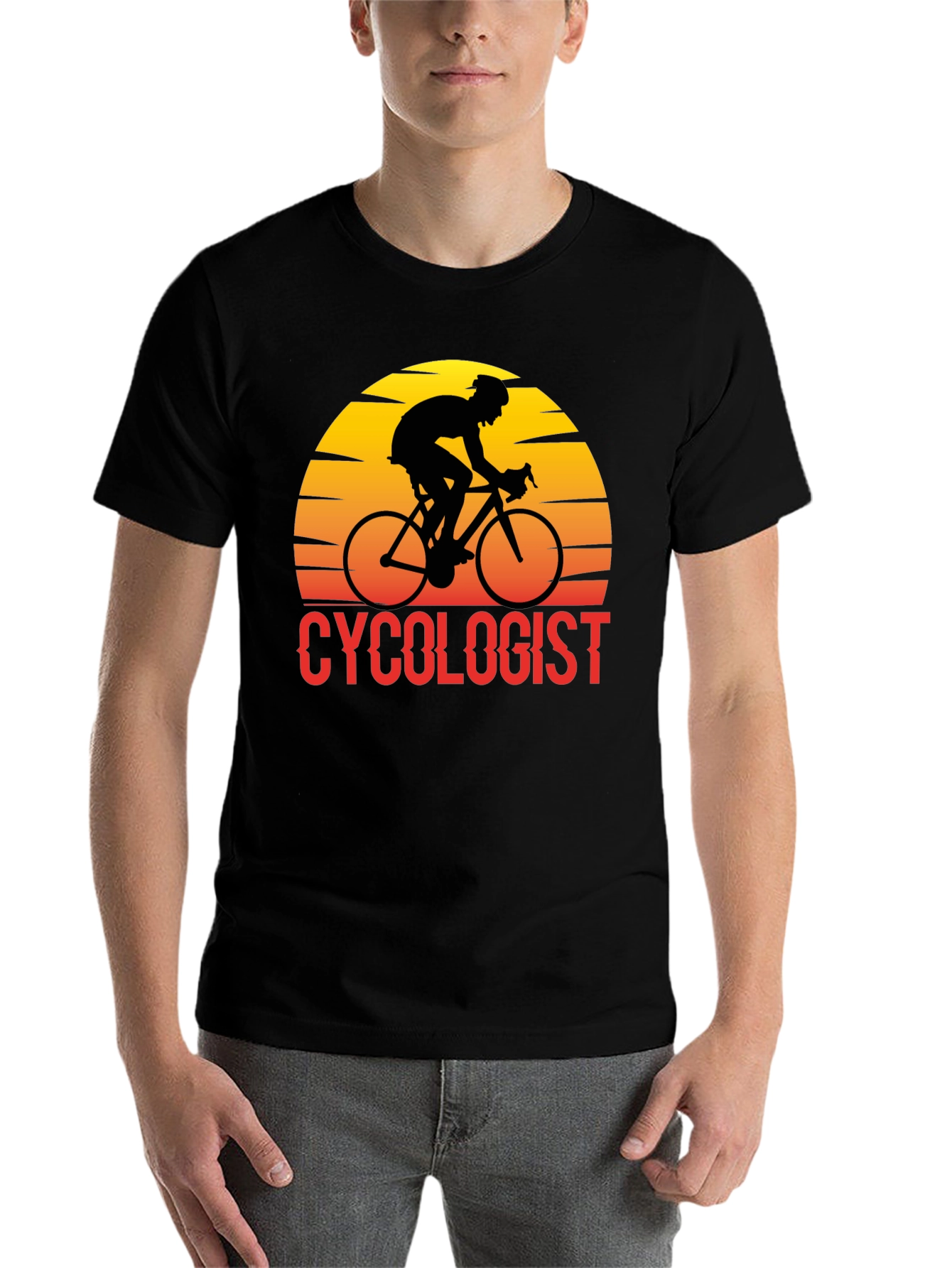 Black Cyclologist T-Shirt - Retro Cyclist Design view 7