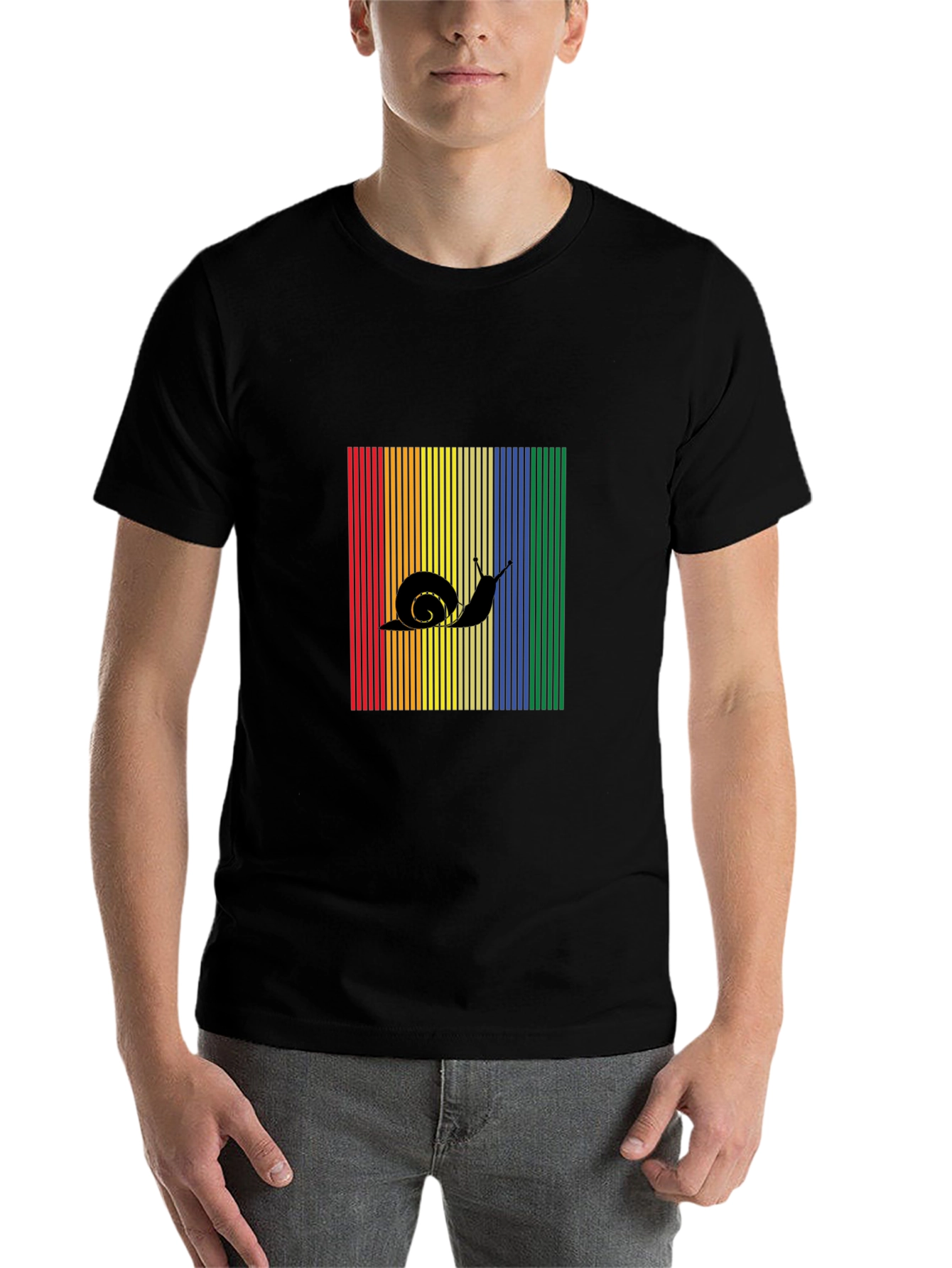Black Snail Silhouette Rainbow Striped T-Shirt view 7