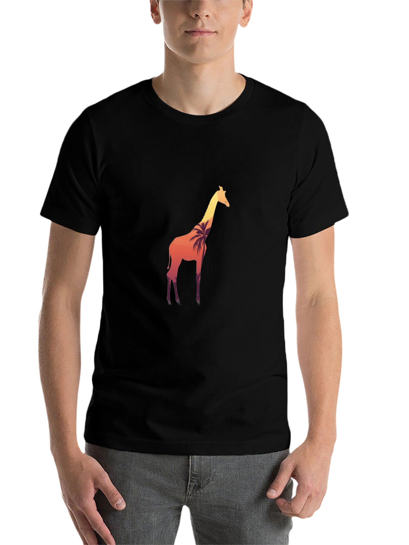 Black Giraffe Sunset Graphic T-Shirt view 7