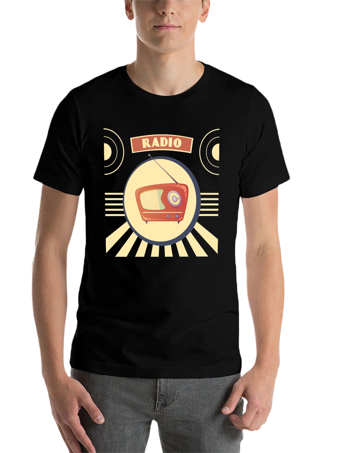 Black Retro Radio T-Shirt - Vintage Style Graphic Tee view 7