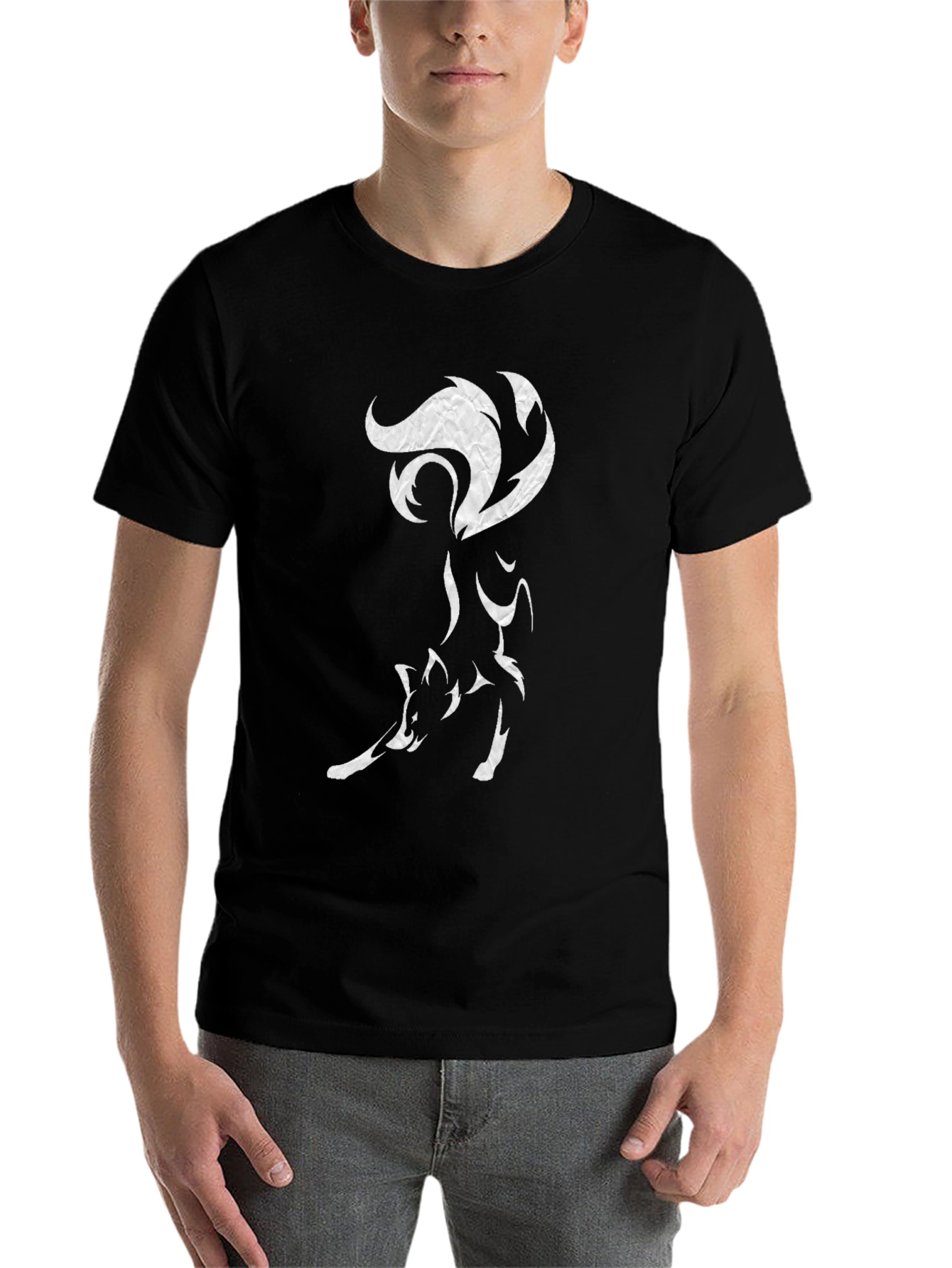 Black Stylish Fox Graphic Tee - Black Cotton Blend view 7