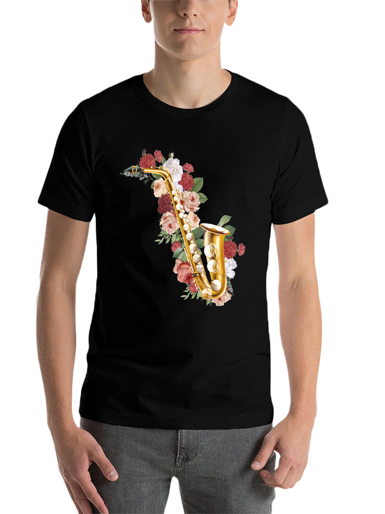 Black Floral Saxophone Graphic Tee view 7