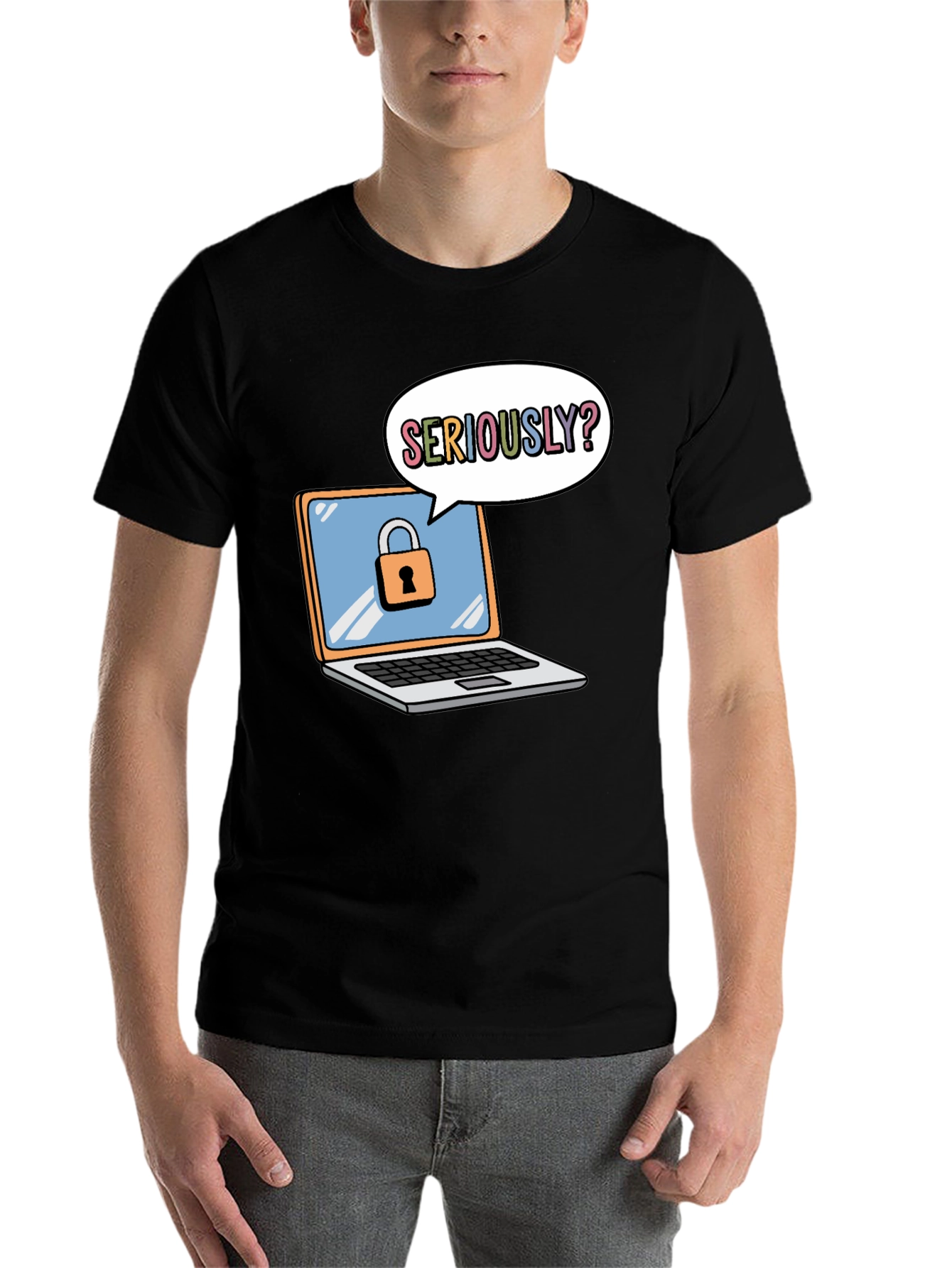 Black Funny Security Laptop T-Shirt view 7