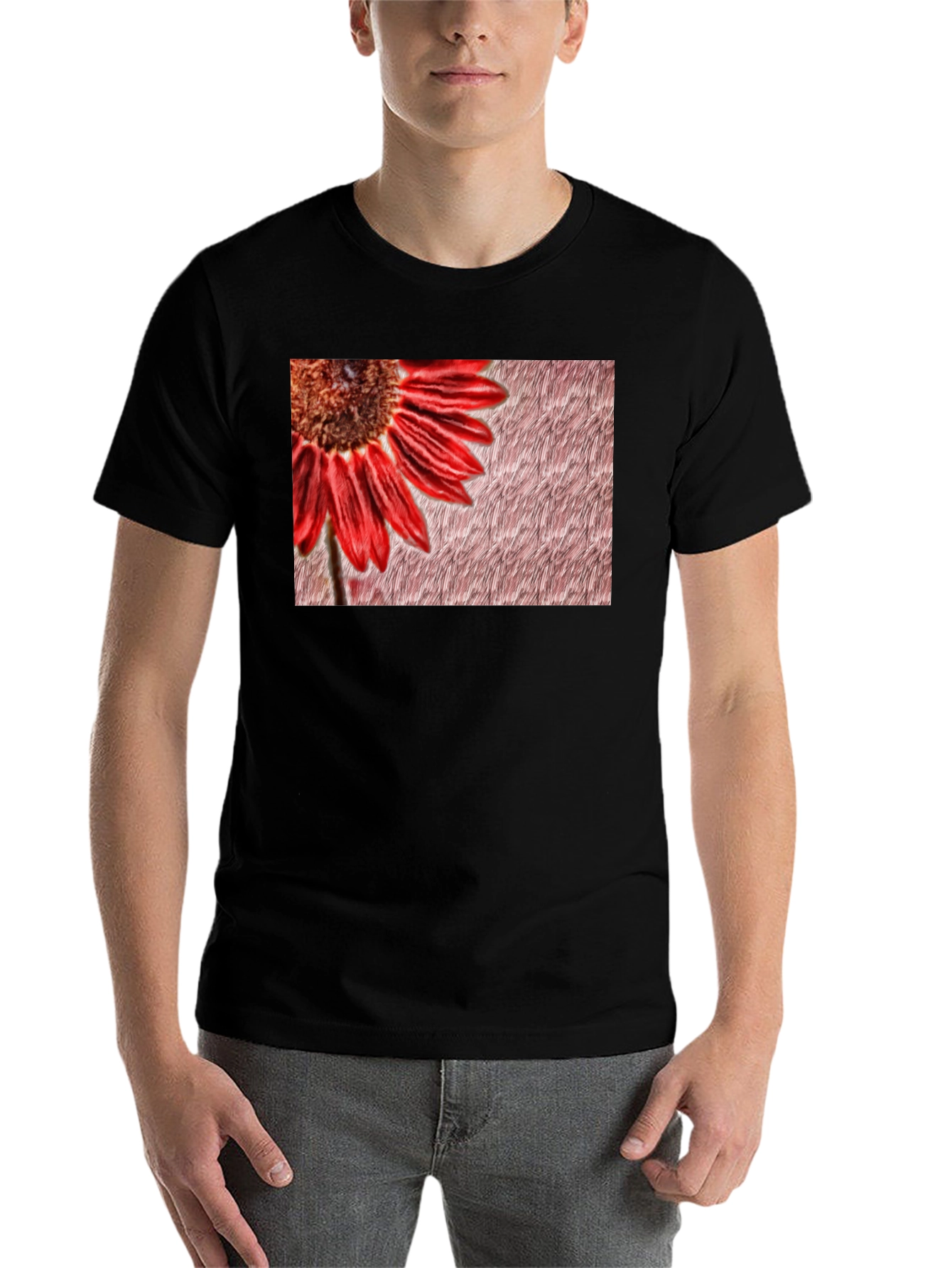 Black Red Flower Graphic Print Black Tee view 7