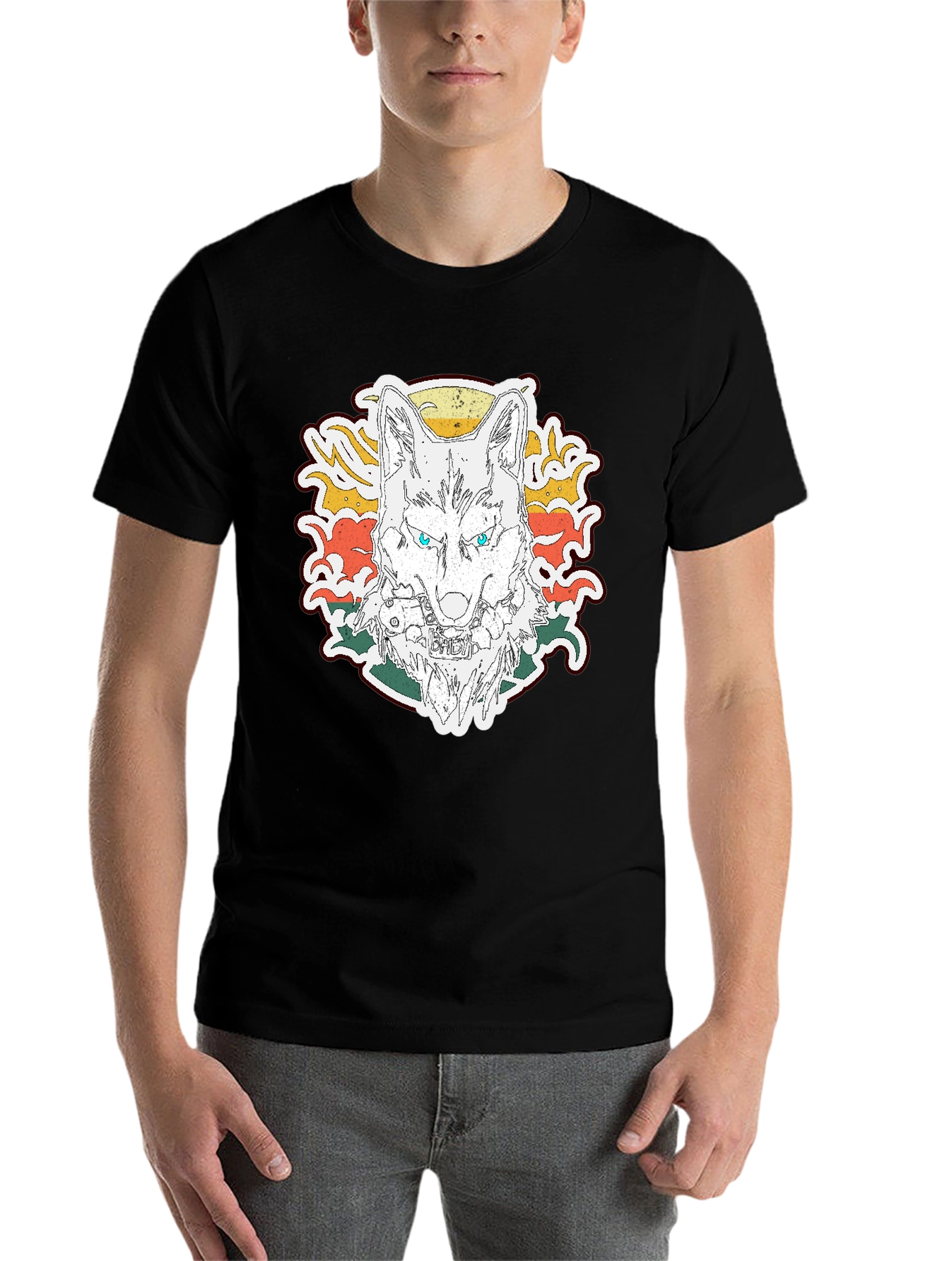 Black Wolf Graphic Print T-Shirt - Short Sleeve Black Tee view 7
