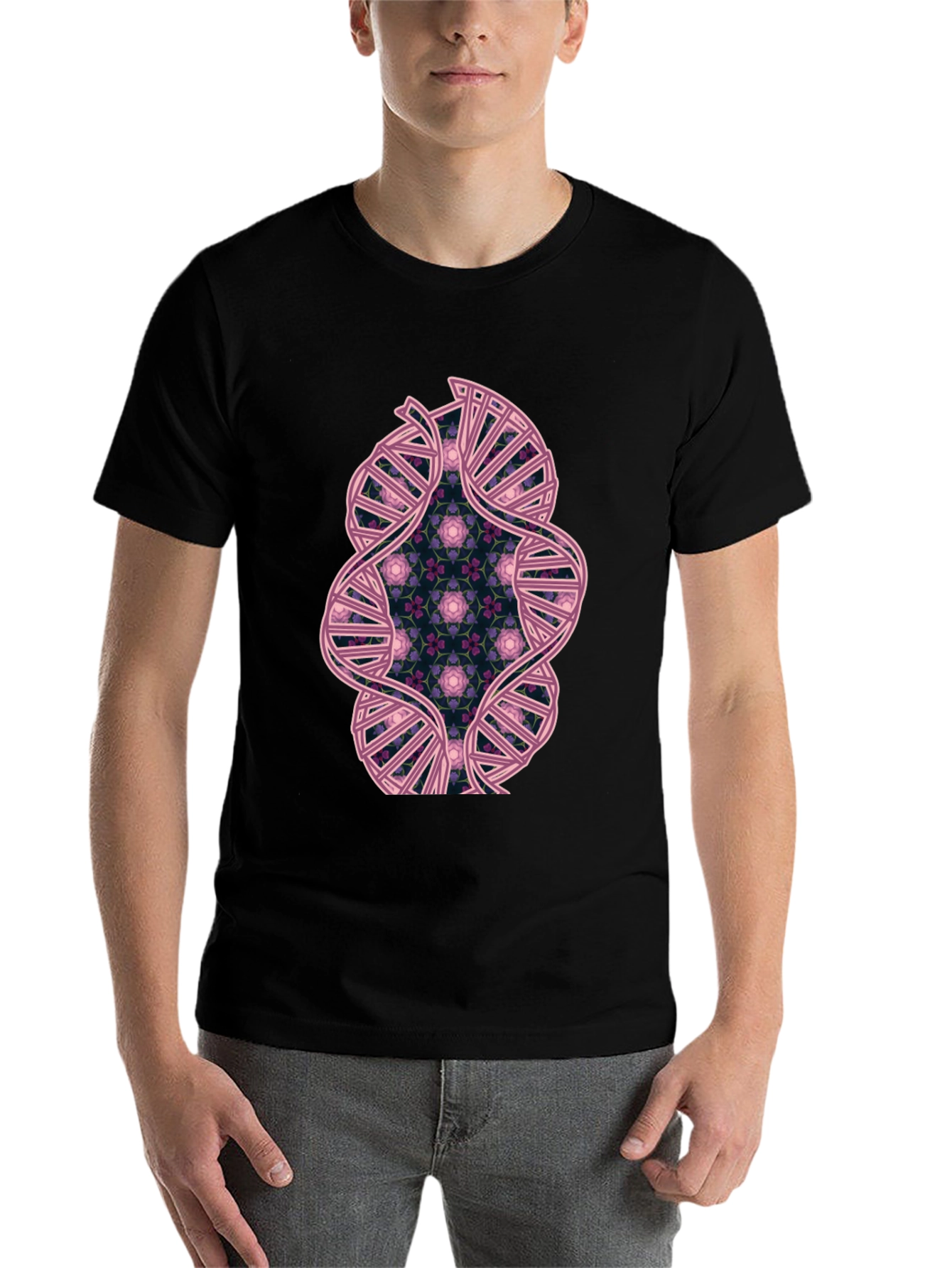 Black DNA Floral Graphic Tee - Stylish Science Shirt view 7