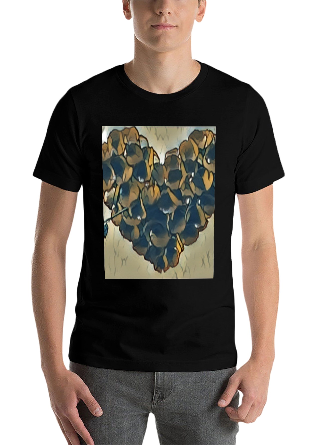 Black Floral Heart Graphic T-Shirt - Black view 7