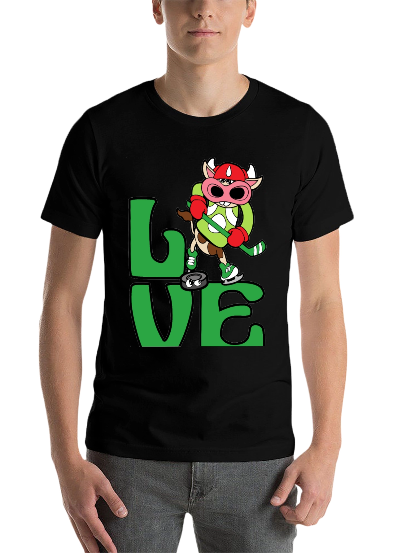 Black Love Hockey Cow T-Shirt Black view 7