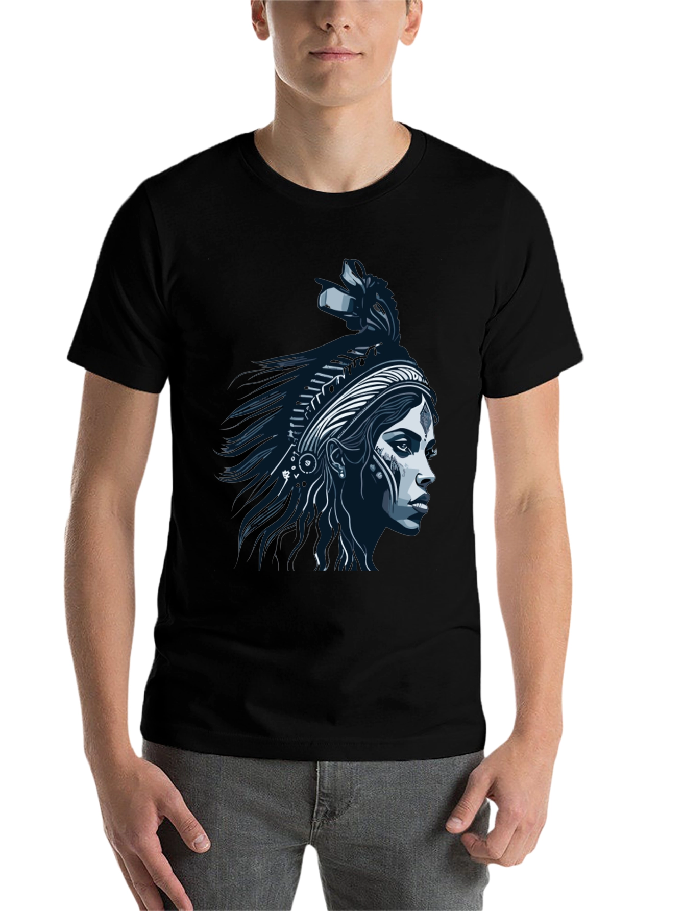 Black Native Headdress Graphic Tee - Black Cotton T-Shirt view 7