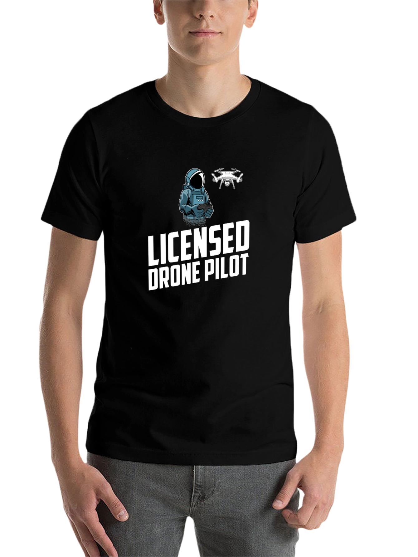 Black Licensed Drone Pilot Graphic T-Shirt view 7