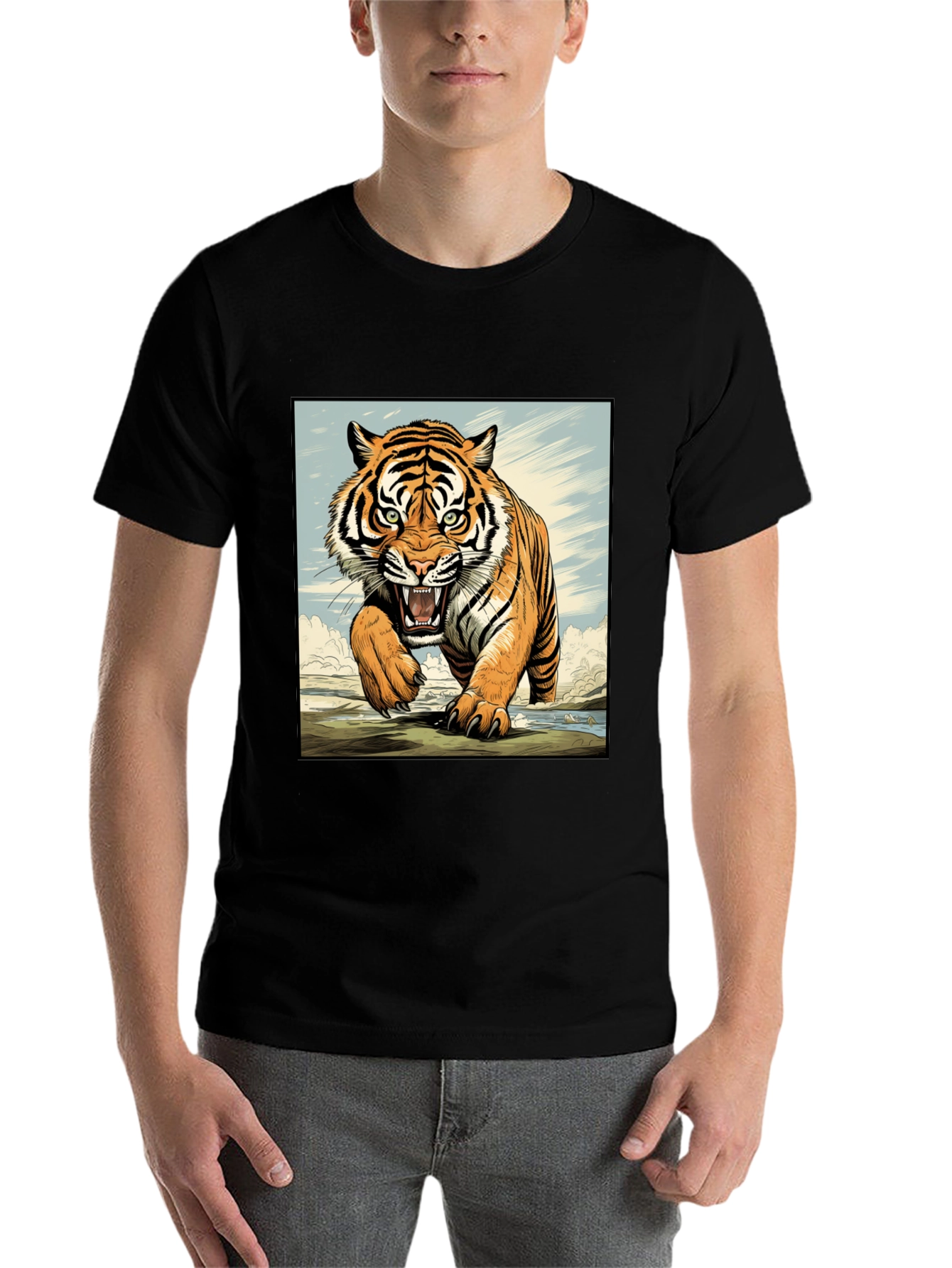 Black Tiger Graphic Black T-Shirt view 7