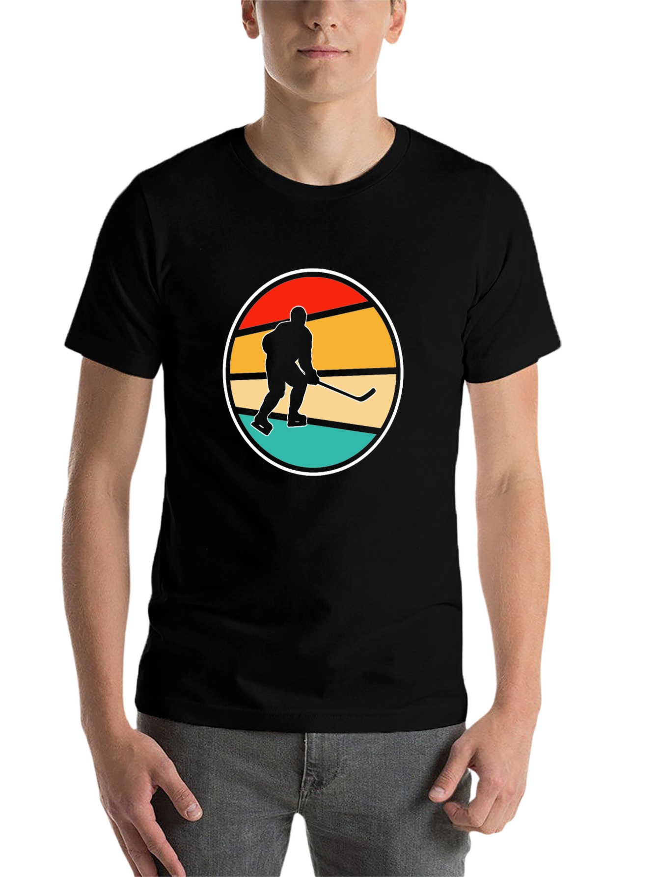 Black Retro Hockey Player Graphic Tee view 7