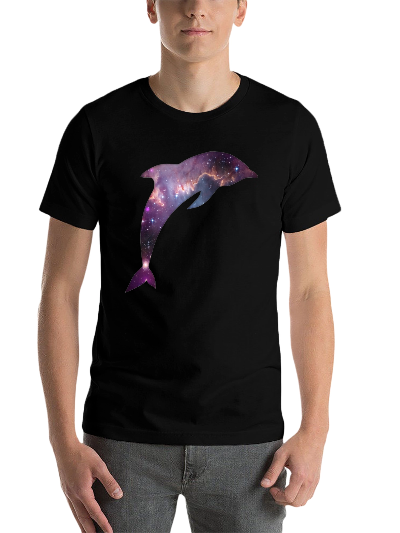 Black Galaxy Dolphin Graphic Tee - Black Short Sleeve T-Shirt view 7