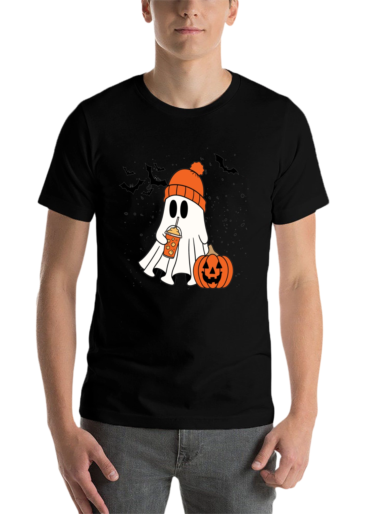 Black Halloween Ghost with Pumpkin Spice Tee view 7