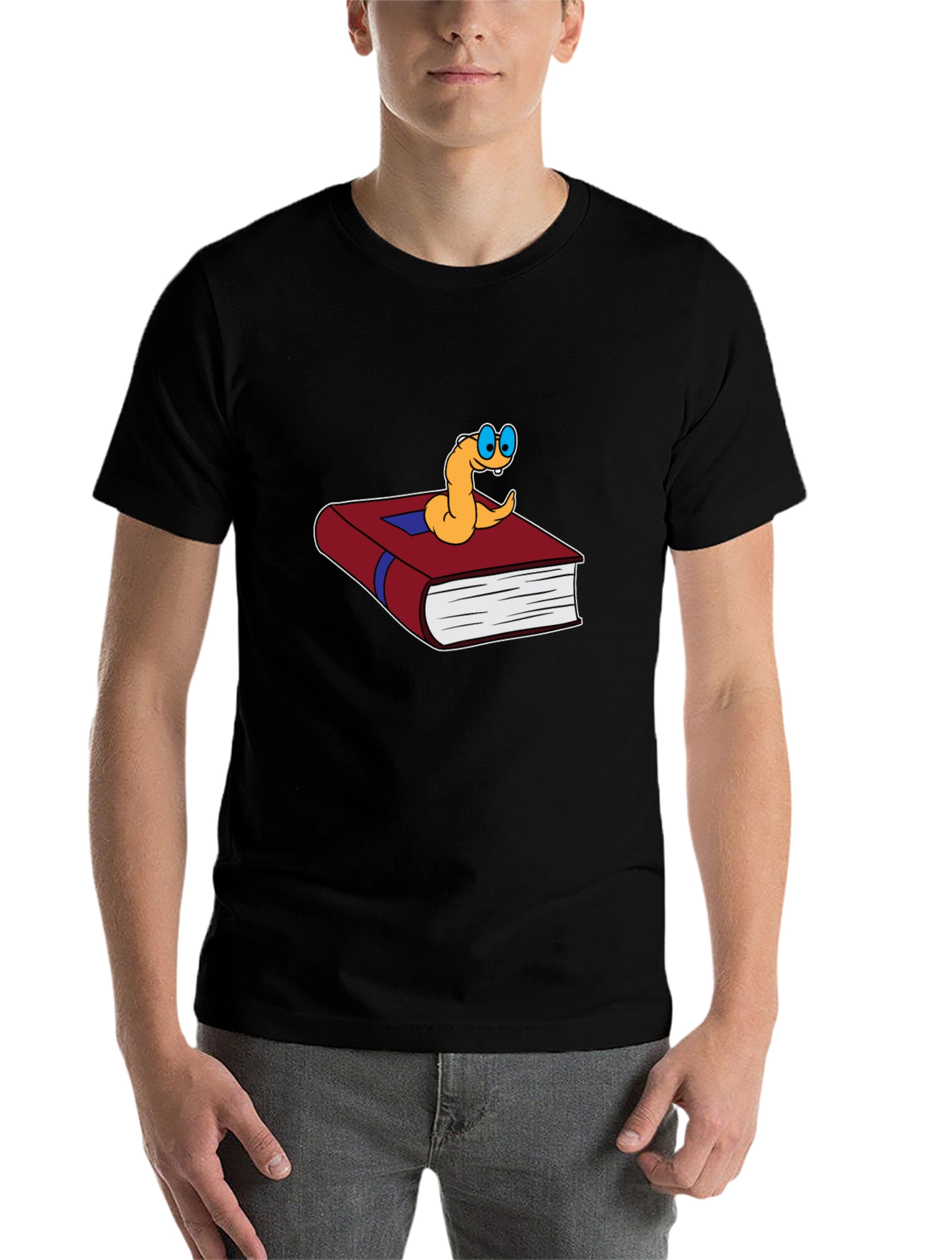 Black Bookworm Cartoon Graphic Tee - Black Cotton view 7
