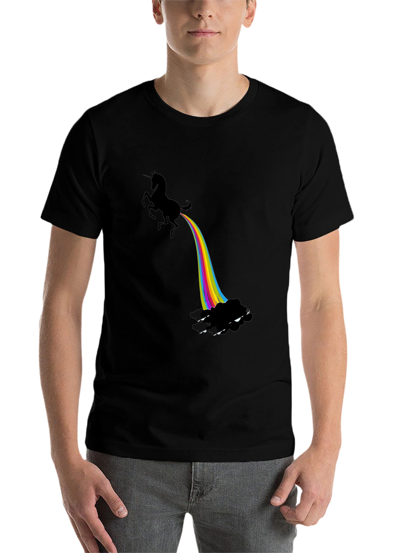 Black Unicorn Rainbow Funny Graphic T-Shirt view 7