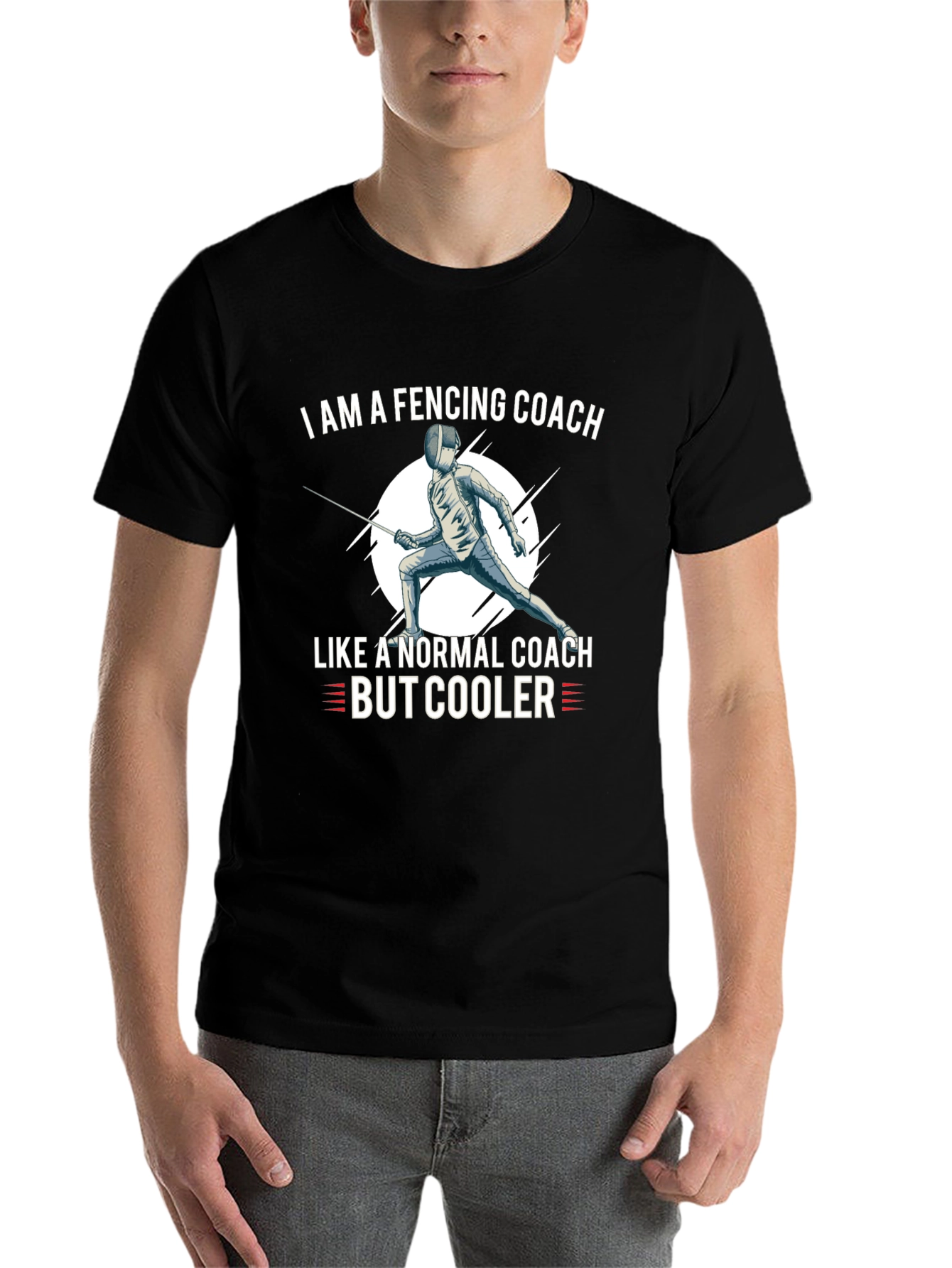 Black Fencing Coach T-Shirt - Like a Normal Coach, But Cooler view 7