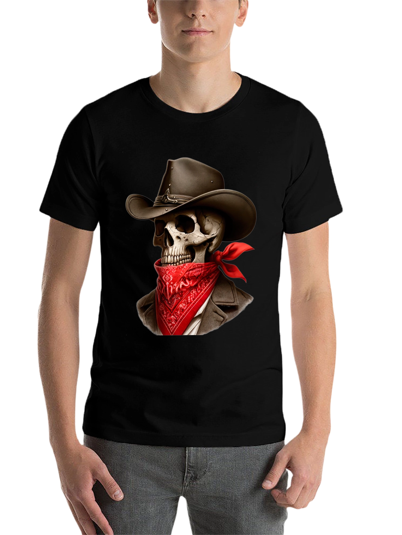 Black Cowboy Skeleton Graphic Tee - Western Style Shirt view 7