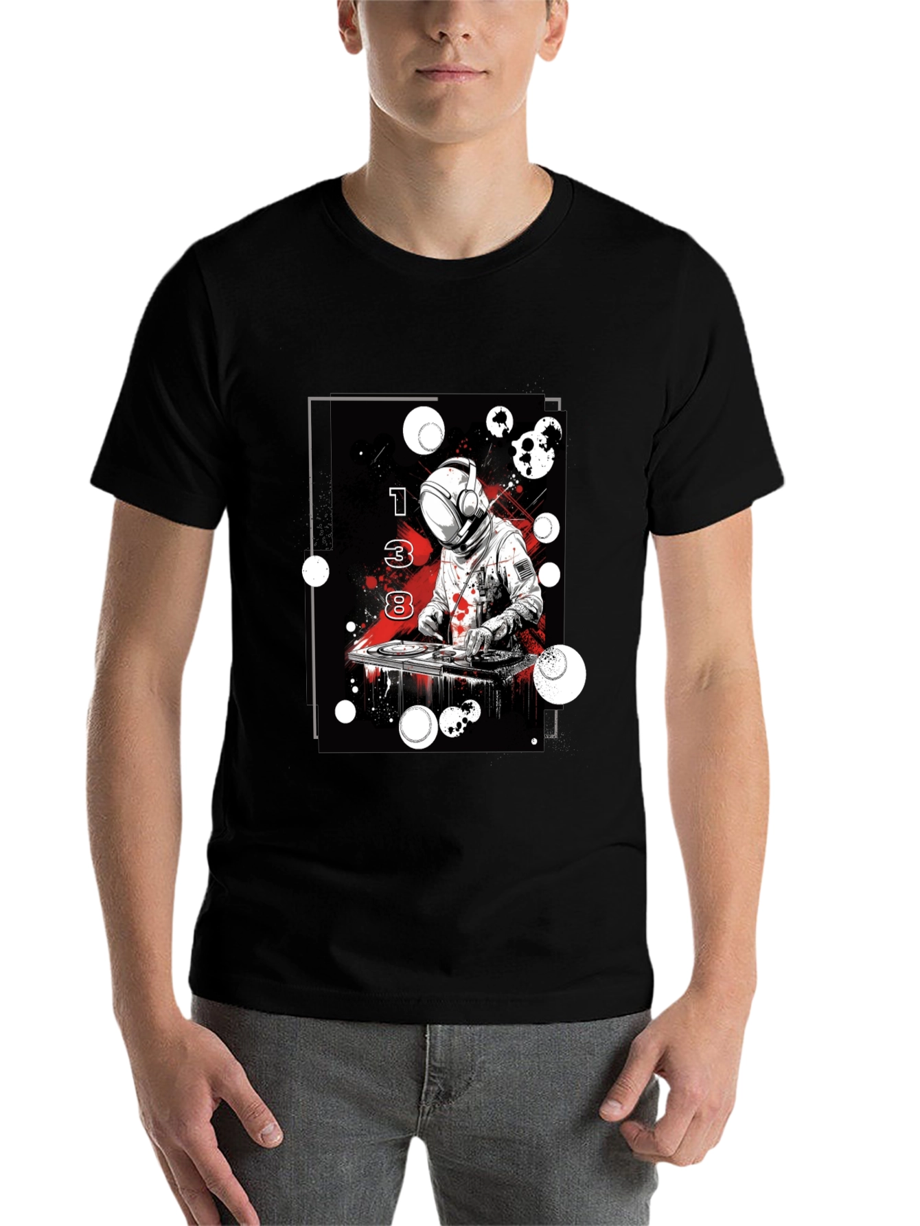 Black Astronaut DJ Graphic Tee - Black Cotton Blend view 7