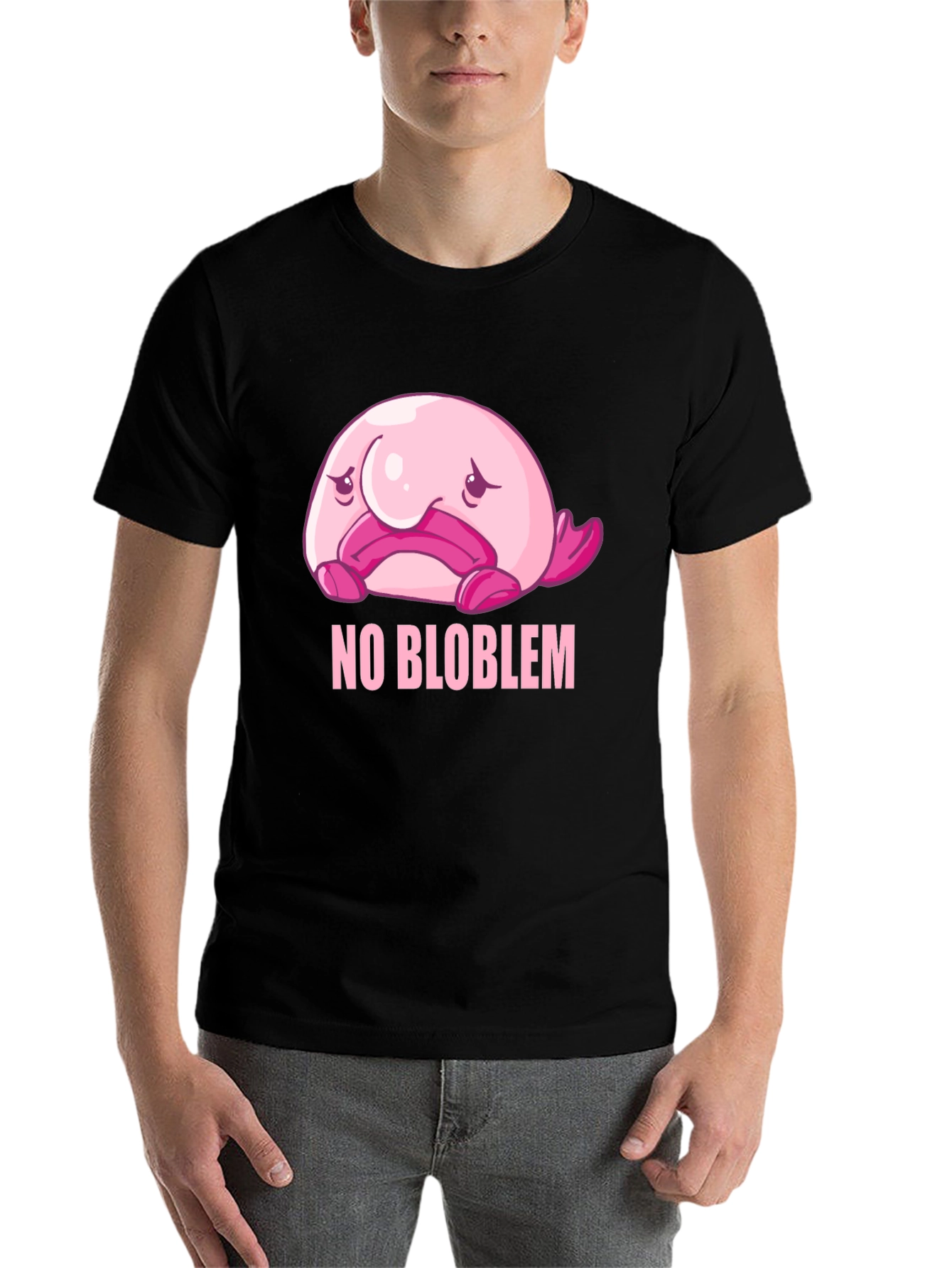 Black No Blob-lem T-Shirt - Funny Blobfish Graphic Tee view 7