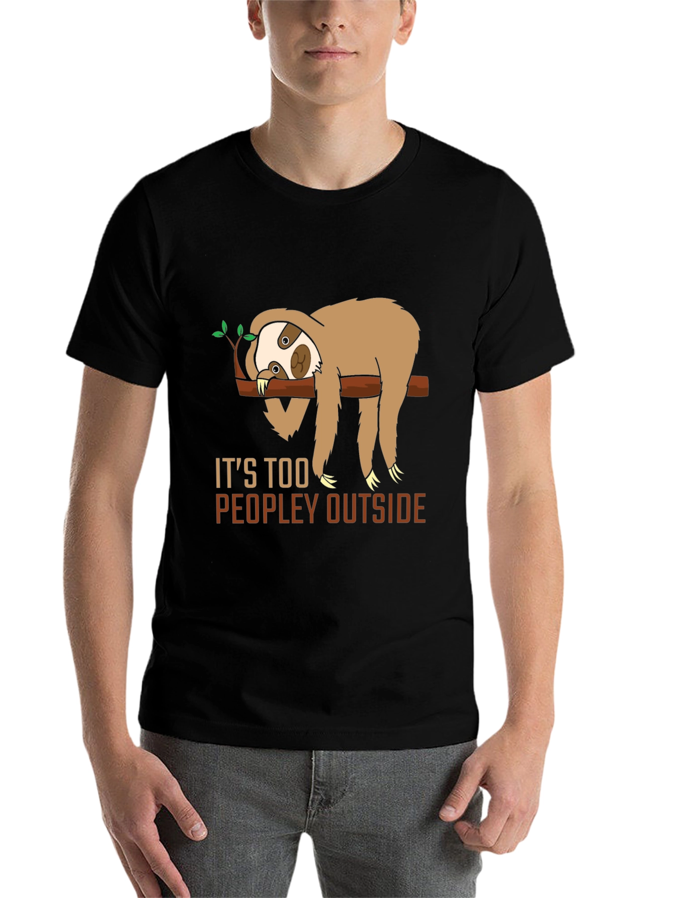 Black Funny Sloth "Too Peopley" Graphic T-Shirt view 7