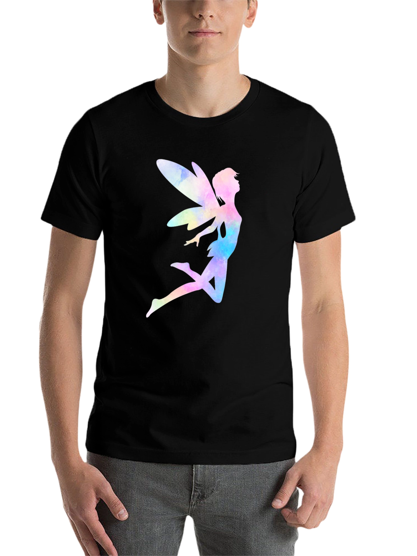 Black Watercolor Fairy Graphic T-Shirt - Black Cotton Blend view 7
