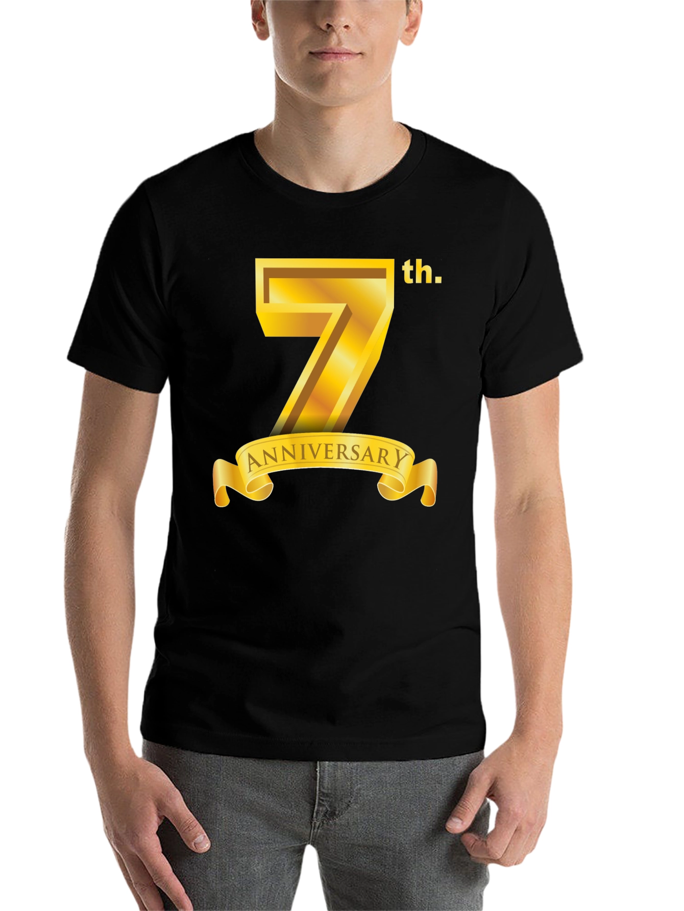 Black 7th Anniversary T-Shirt - Golden Design view 7