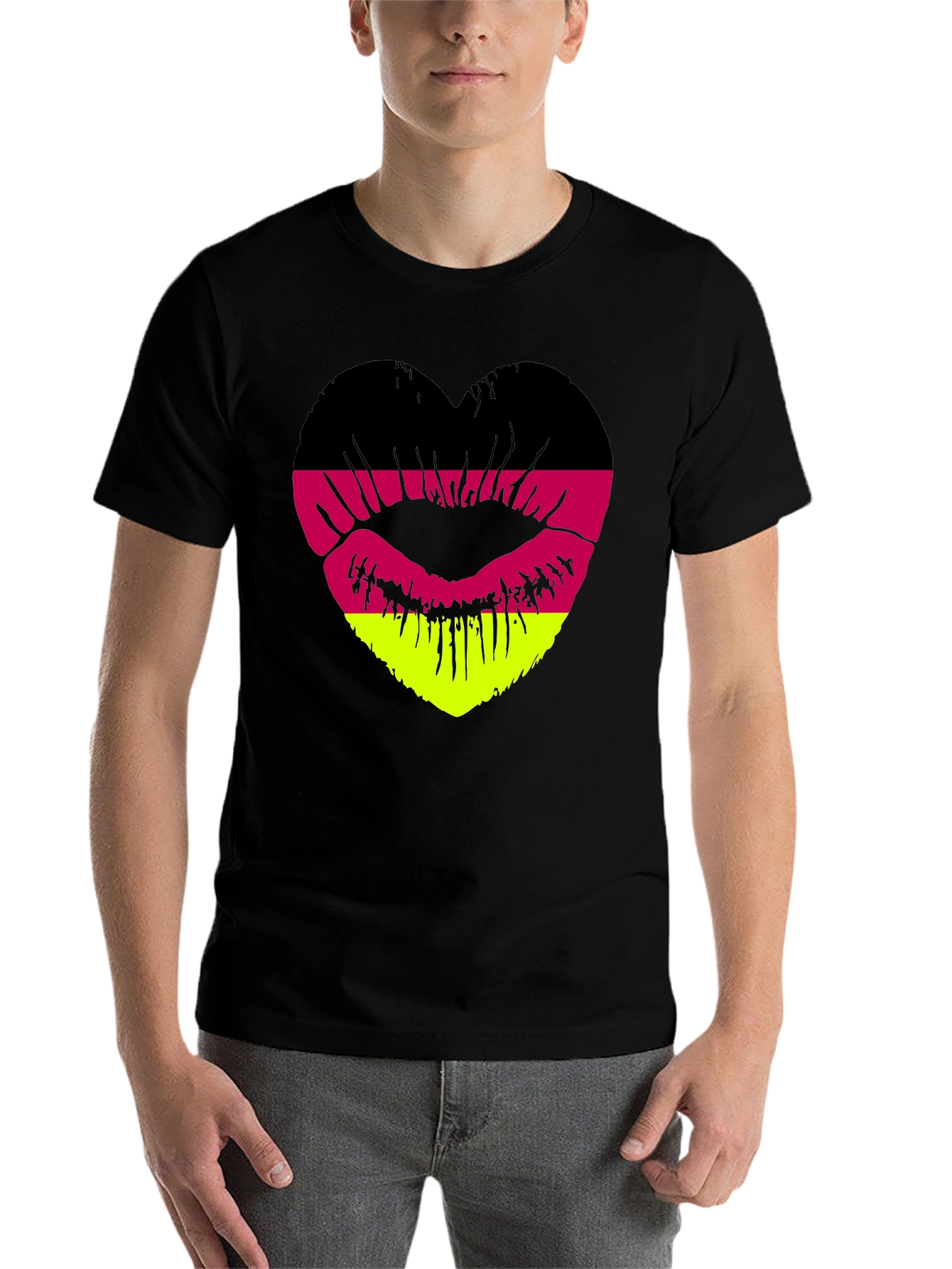 Black German Flag Lips Heart T-Shirt view 7