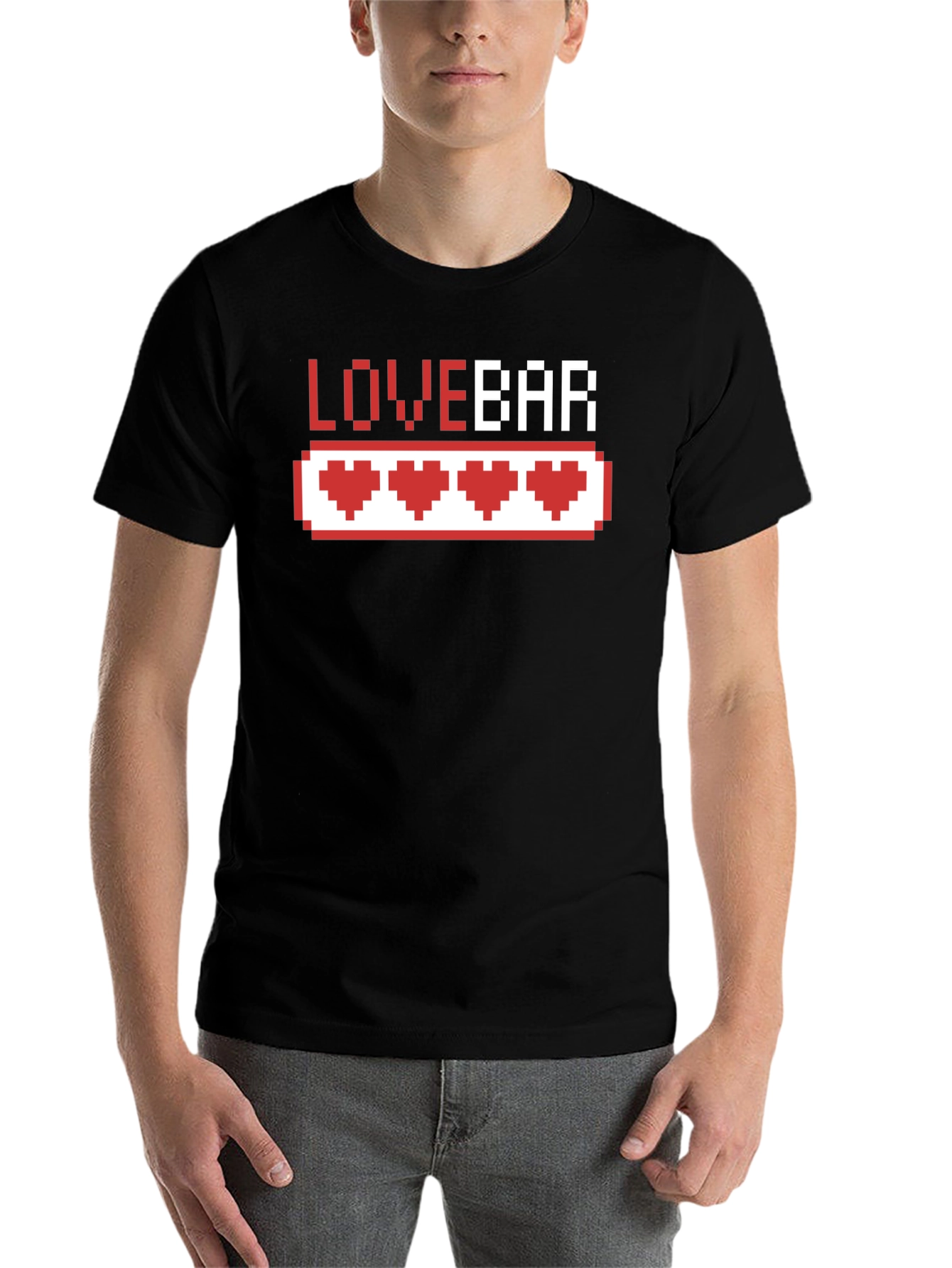 Black Love Bar Pixel Heart Gamer T-Shirt - Black Cotton Tee view 7