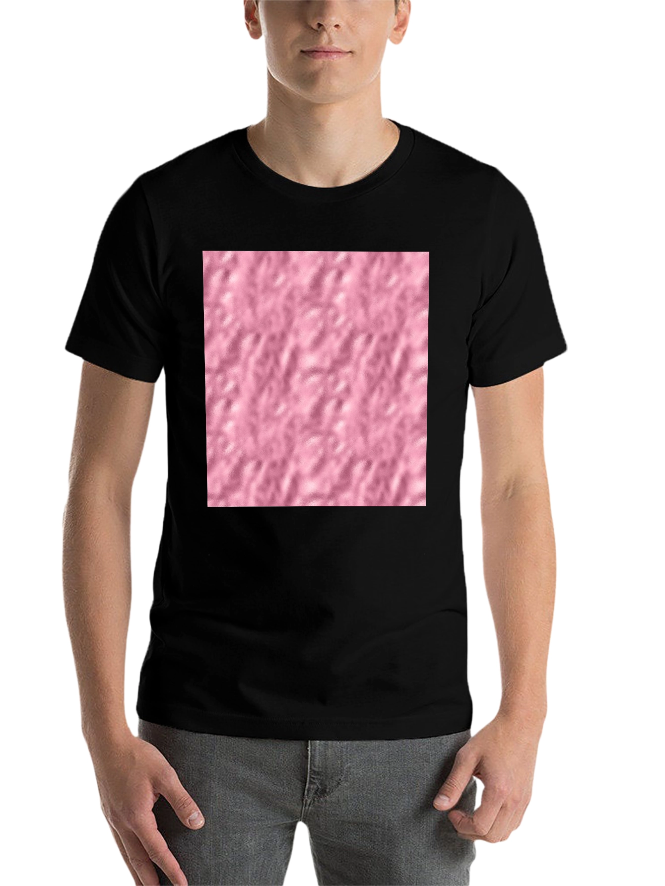 Black Black Cotton Blend T-Shirt with Pink Textured Print view 7