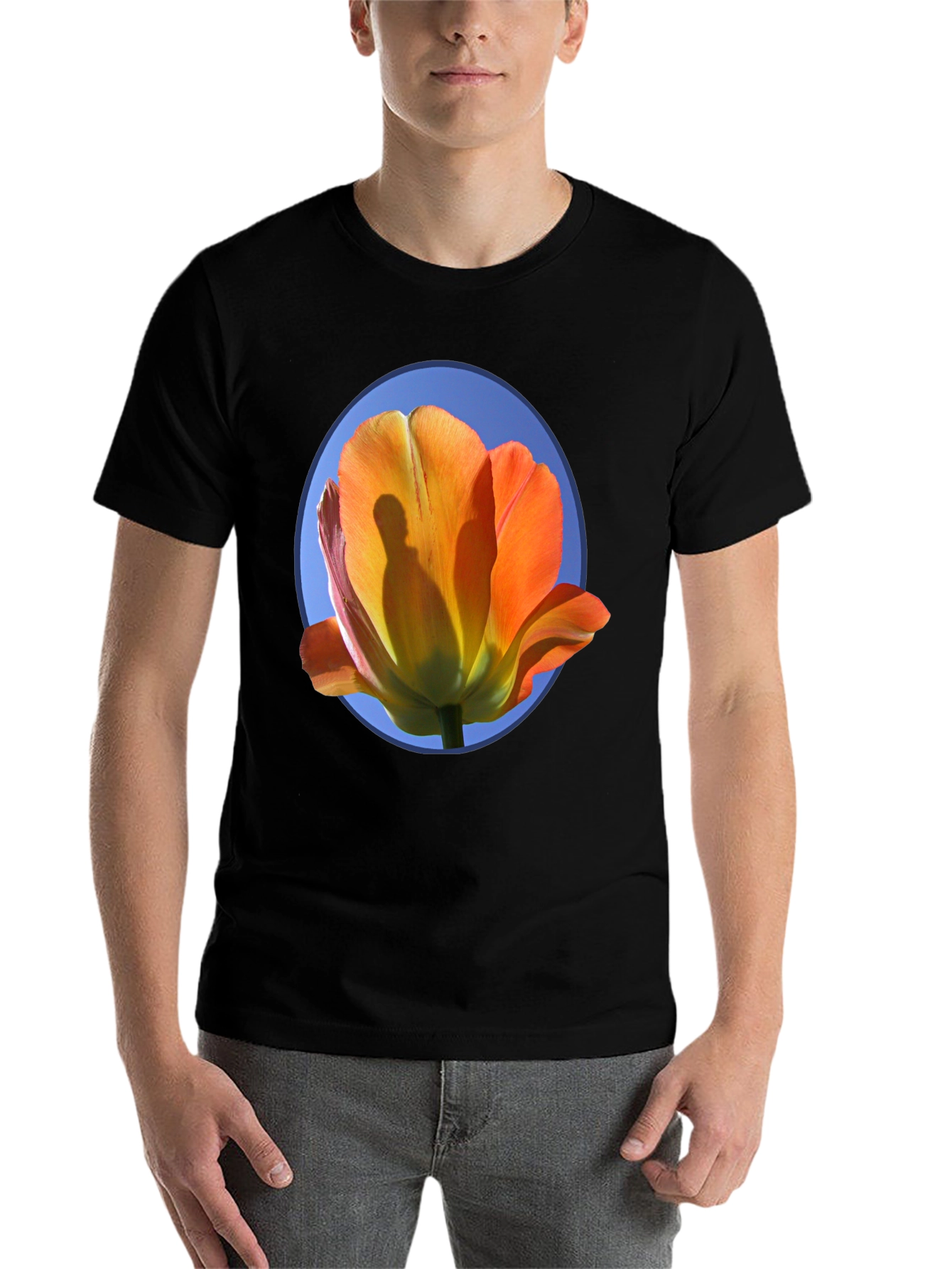 Black Floral Graphic Tee - Artistic Tulip Design view 7