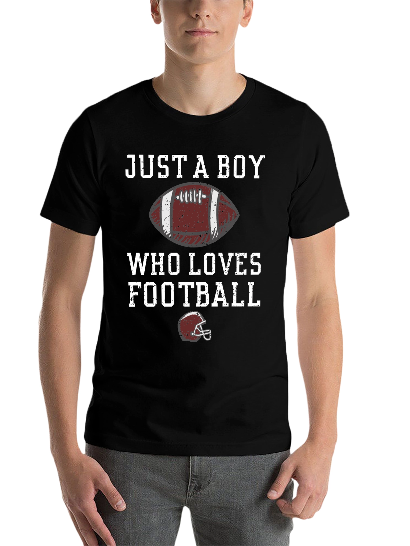 Black Just A Boy Who Loves Football T-Shirt view 7