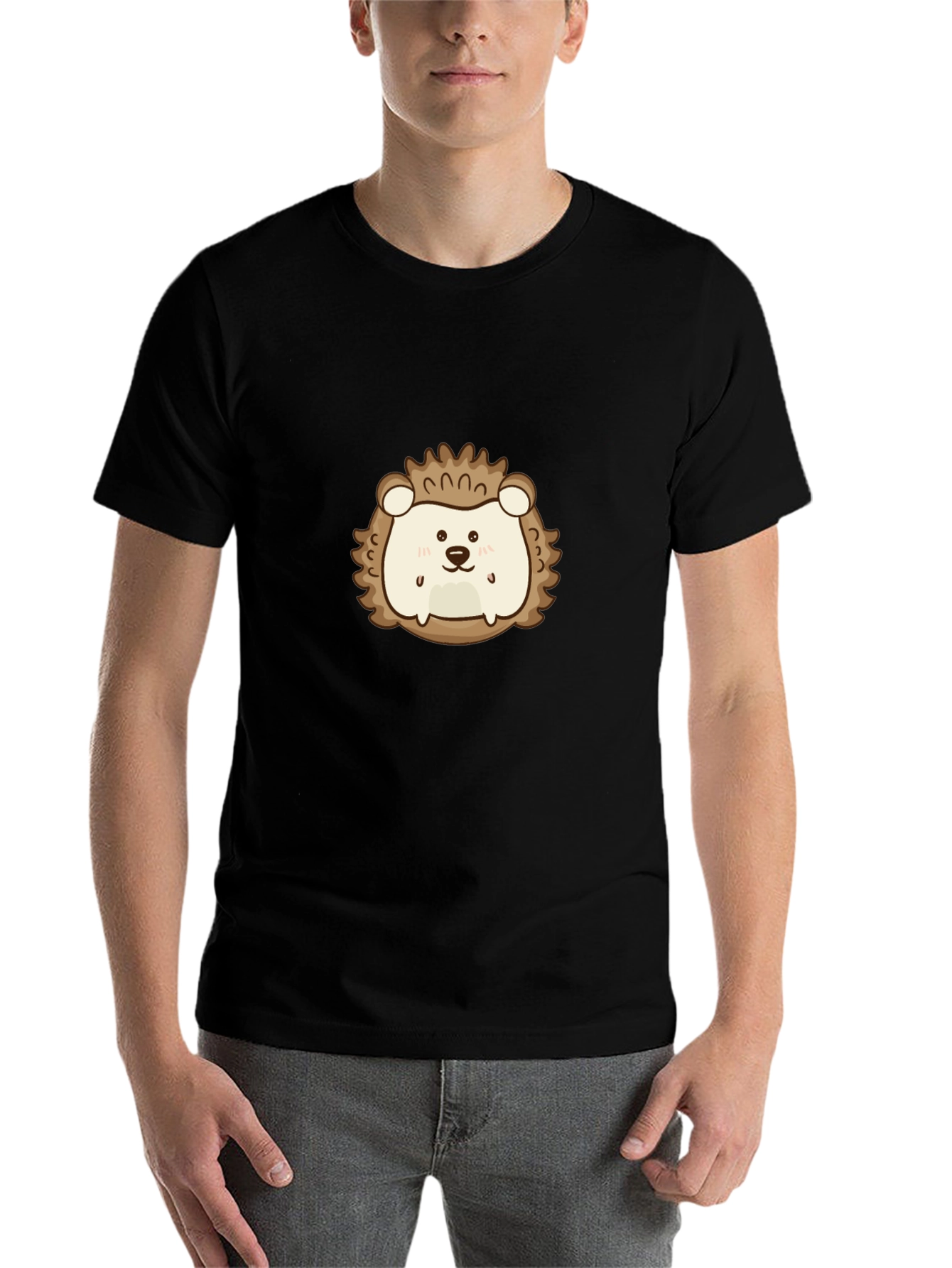 Black Cute Hedgehog Graphic Tee - Black Cotton Comfort view 7