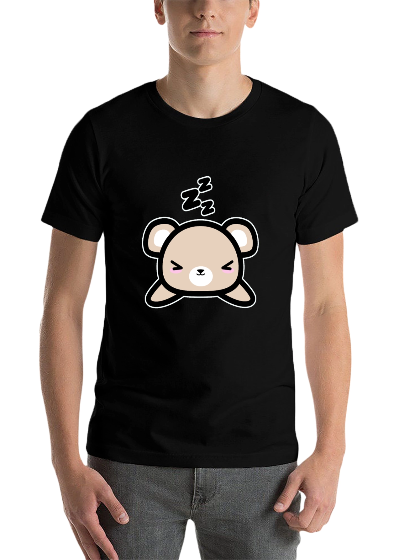 Black Cute Sleeping Bear Black T-Shirt view 7