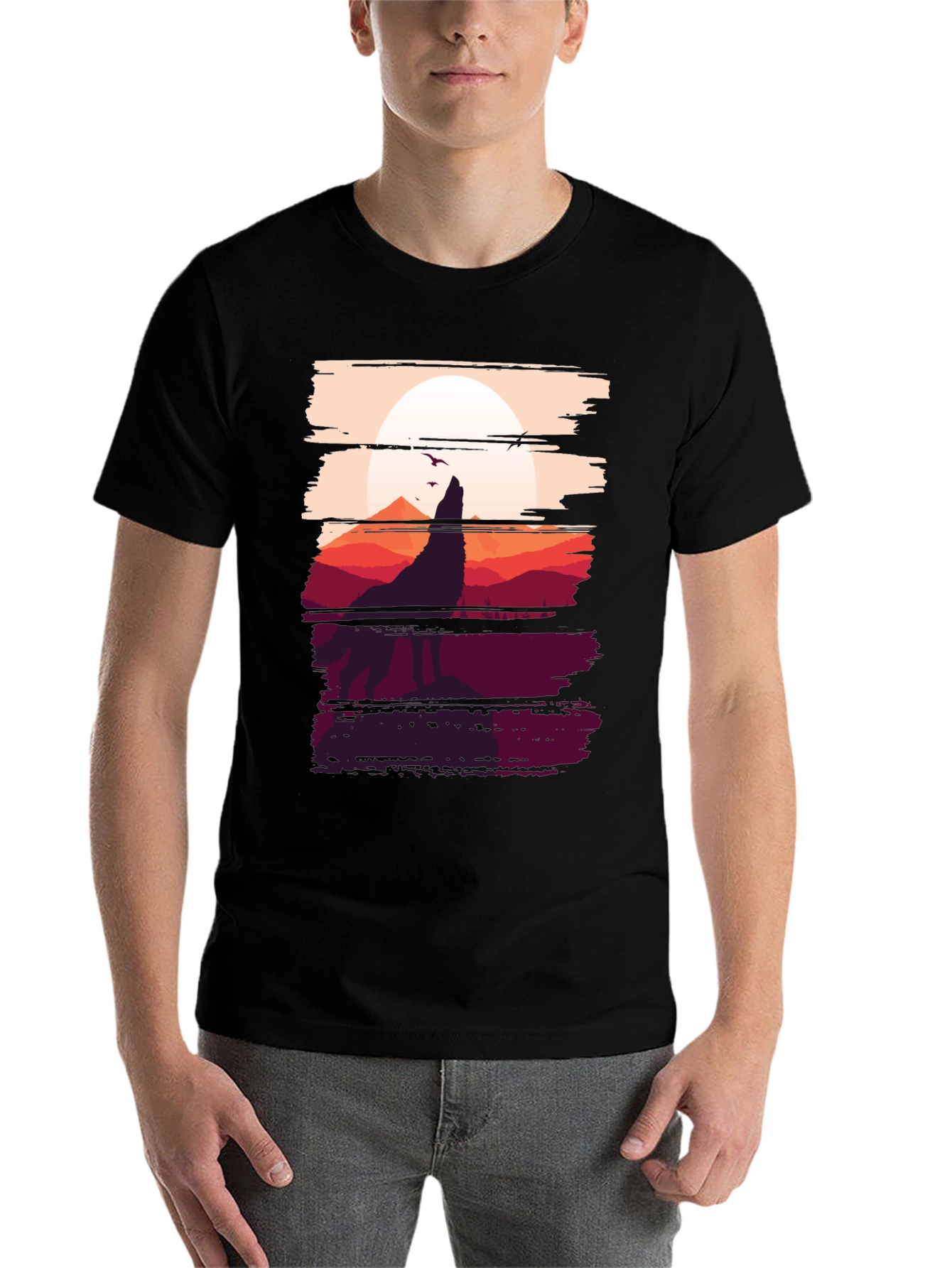 Black Wolf Silhouette Graphic Tee - Men's Black T-Shirt view 7