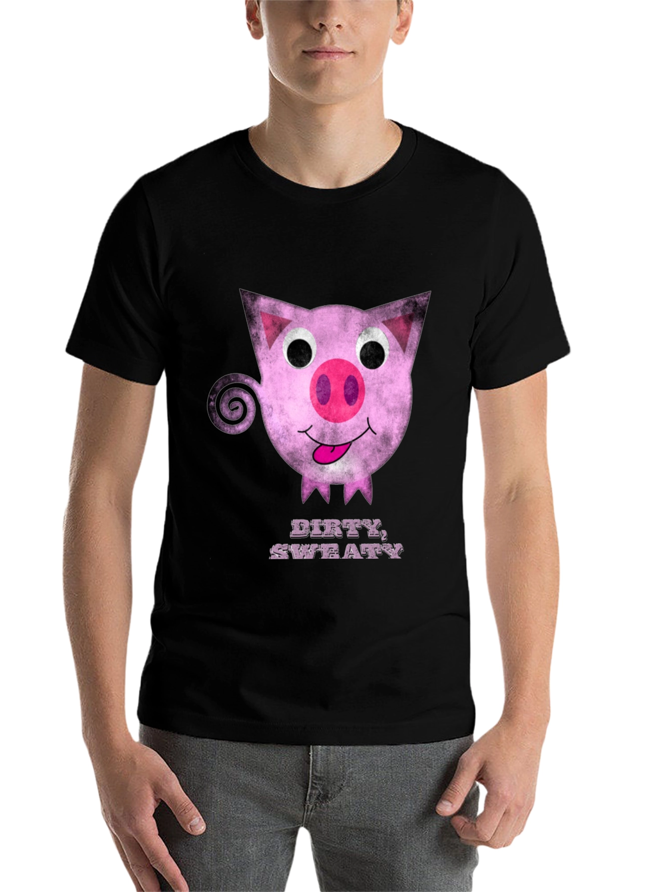 Black Dirty Sweaty Pig Graphic Tee - Black Cotton T-Shirt view 7