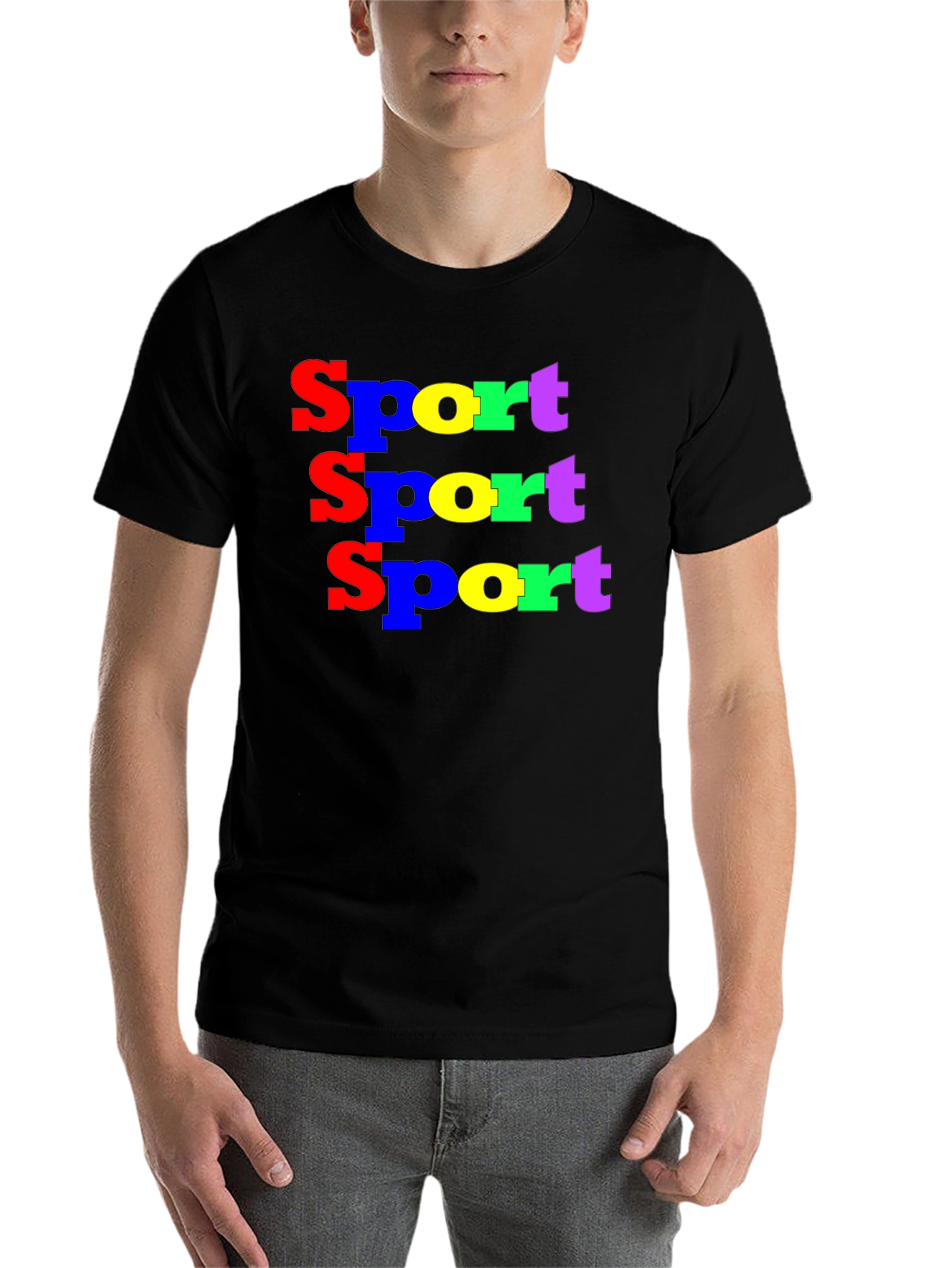 Black Colorful "Sport" Graphic Tee - Black Casual Shirt view 7