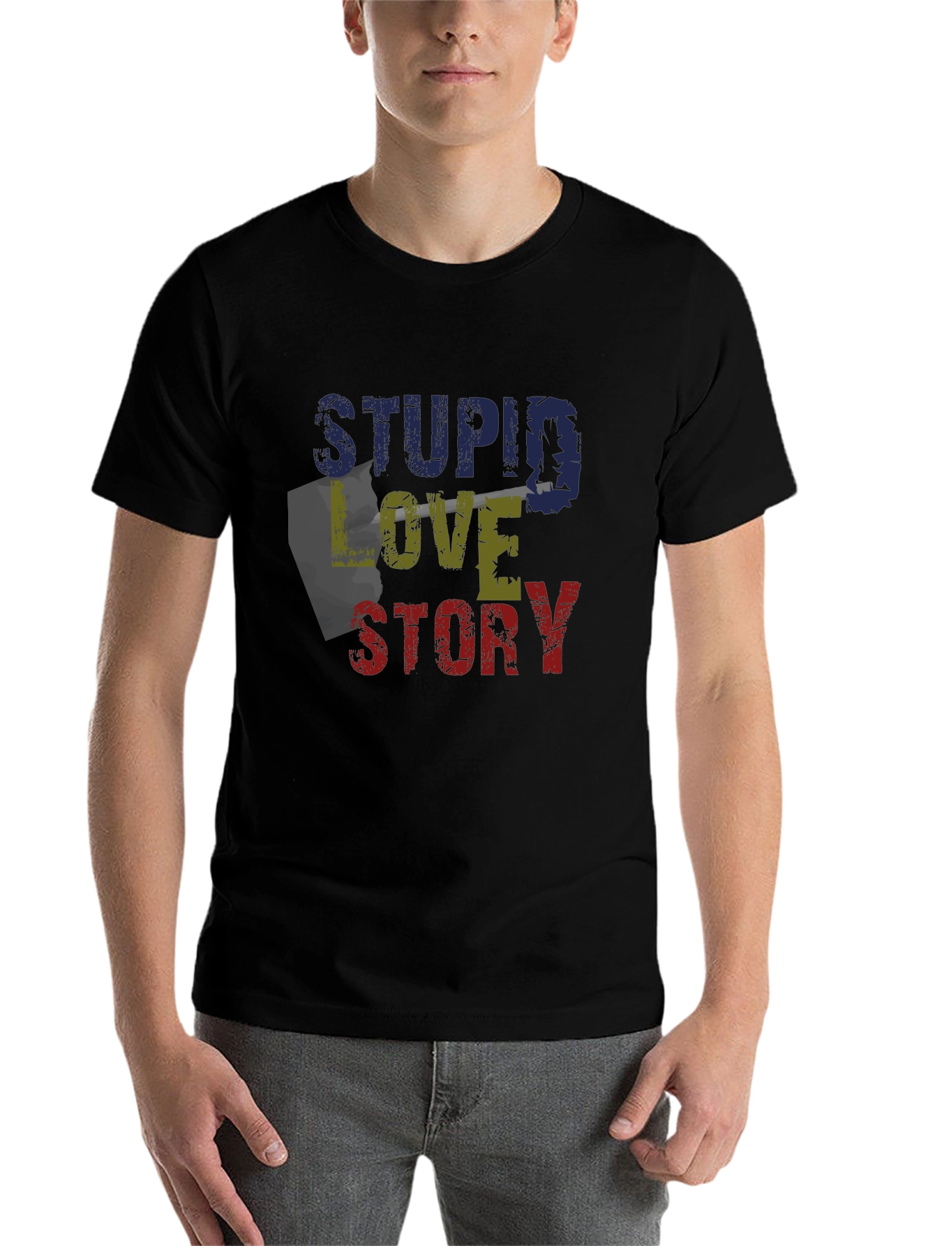 Black Stupid Love Story Graphic Tee - Unique Design view 7