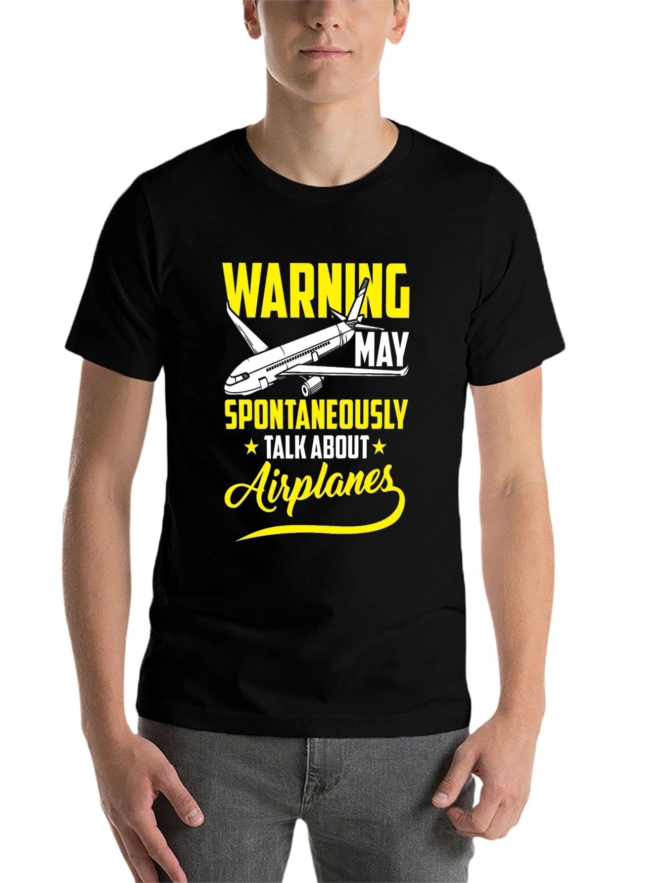 Black Warning May Spontaneously Talk About Airplanes T-Shirt view 7
