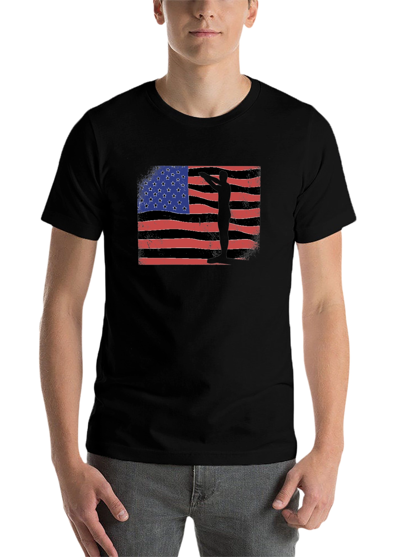 Black American Flag Silhouette Black T-Shirt view 7
