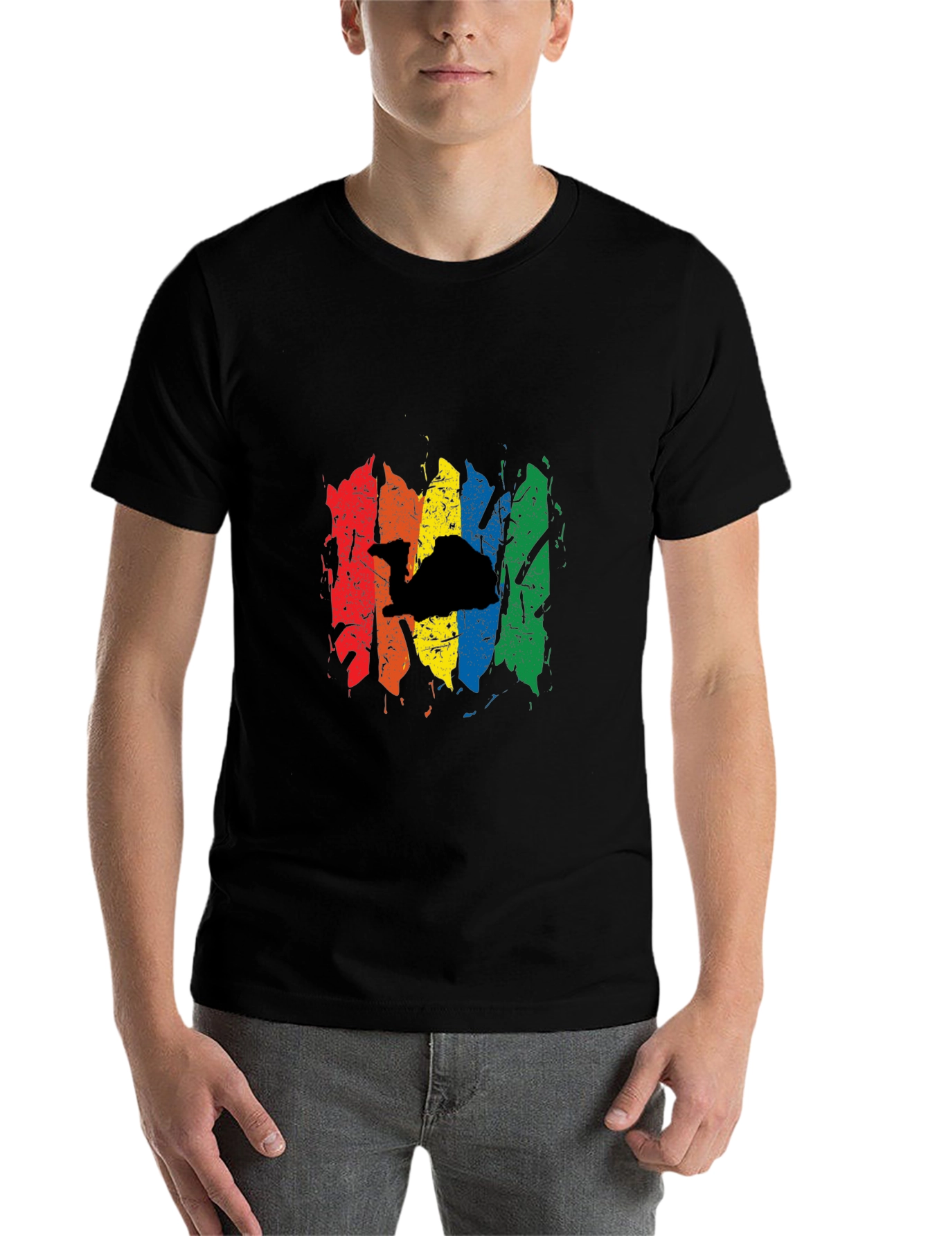 Black Rainbow Camel Black T-Shirt - Stylish Graphic Tee view 7