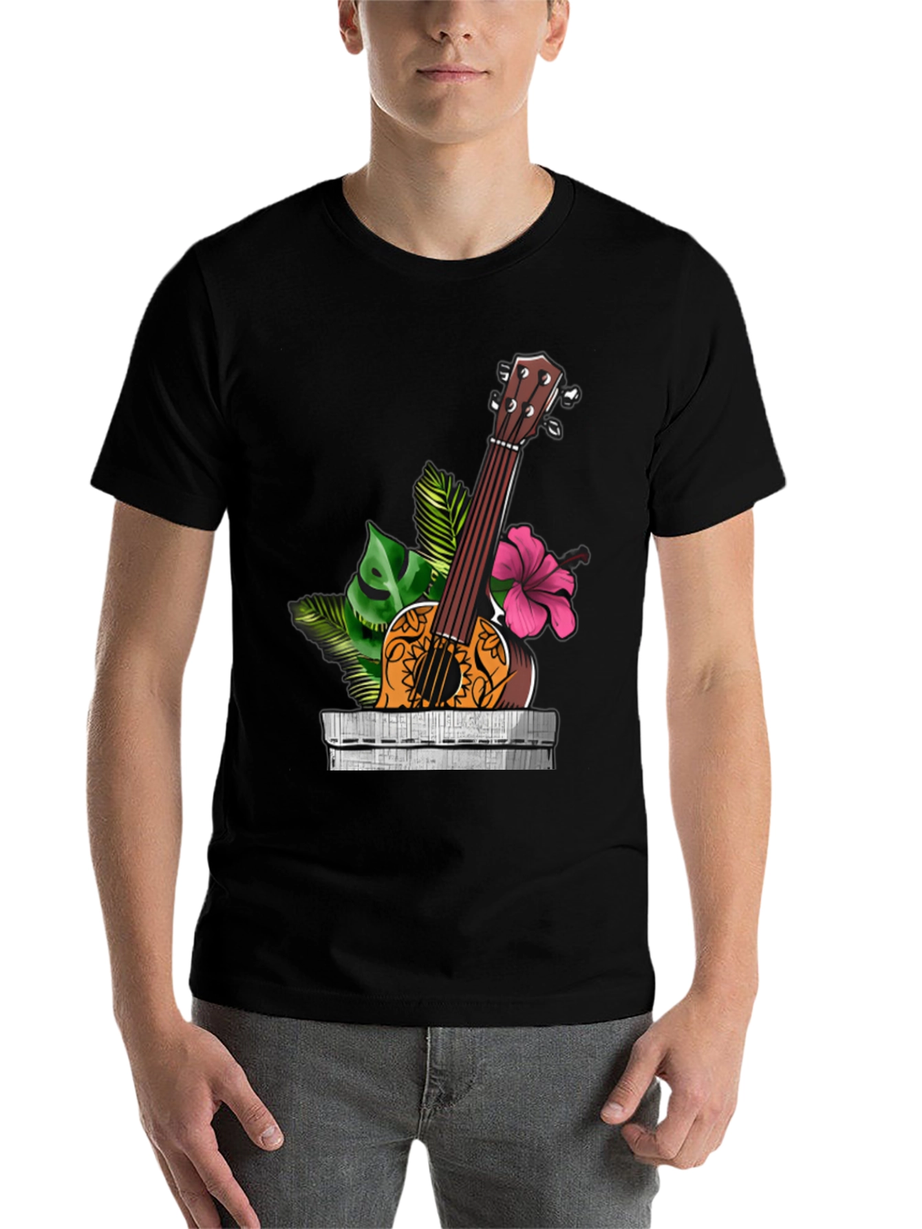 Black Tropical Ukulele Graphic Tee - Island Vibes view 7