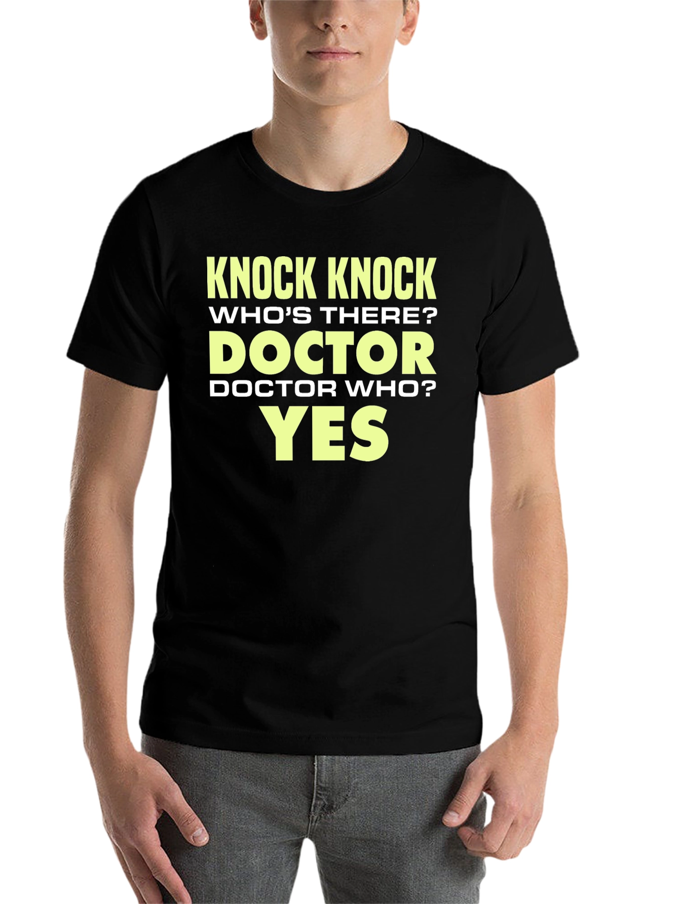 Black Knock Knock Doctor Who? Graphic T-Shirt - Black Cotton Tee view 7