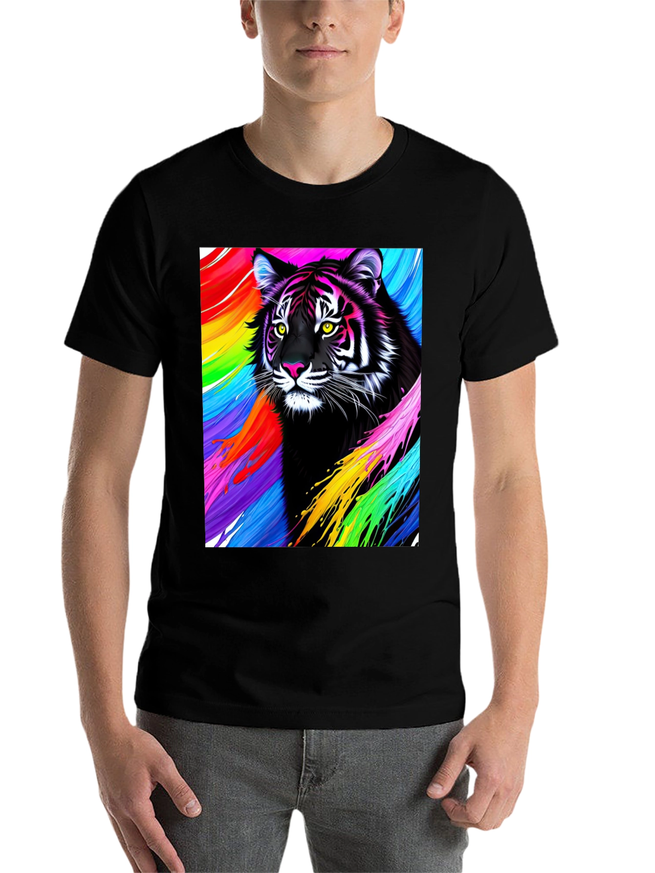 Black Vibrant Tiger Graphic Tee - Bold, Colorful Design view 7