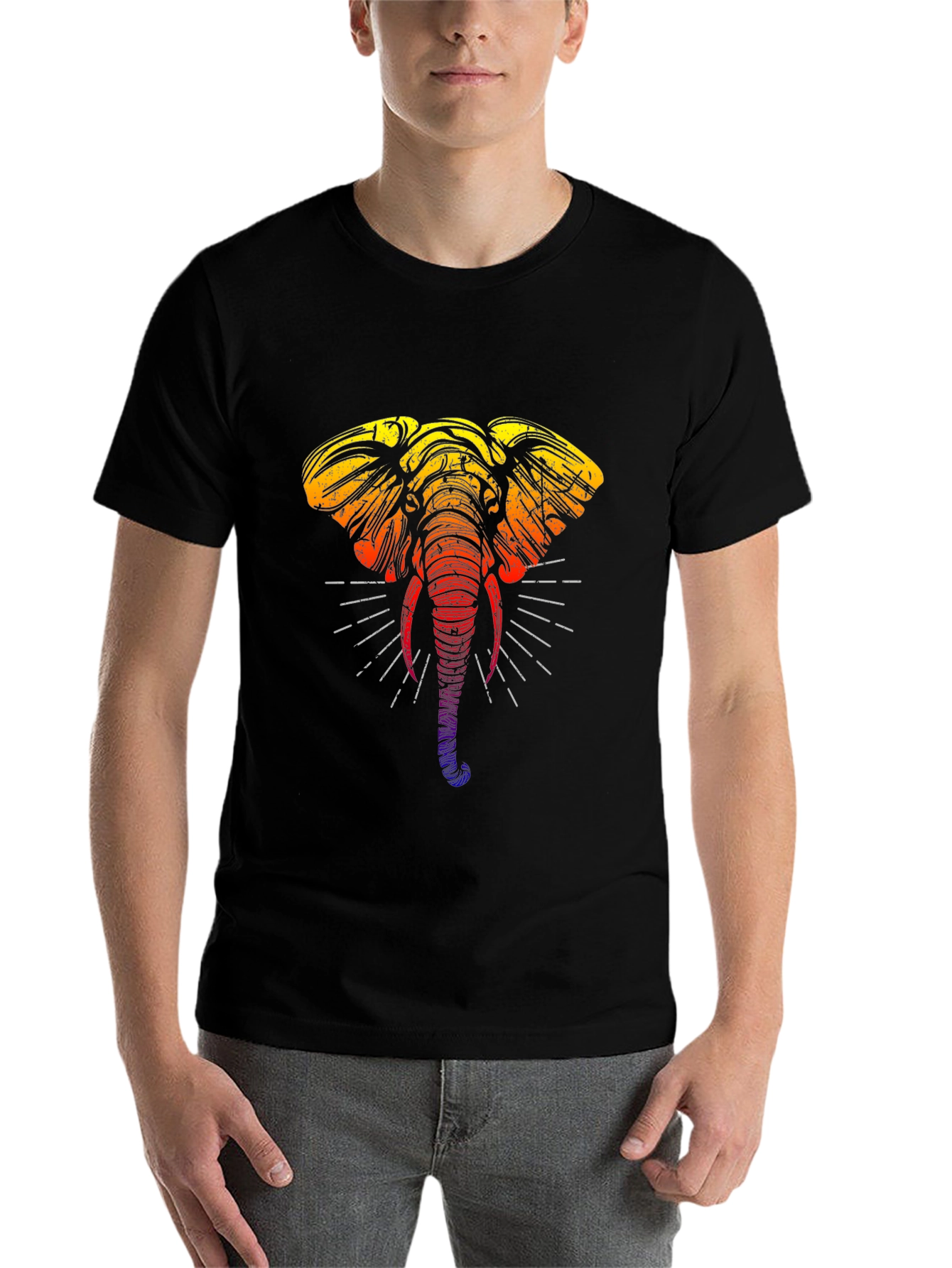 Black Rainbow Elephant Graphic Tee - Stylish Black T-Shirt view 7