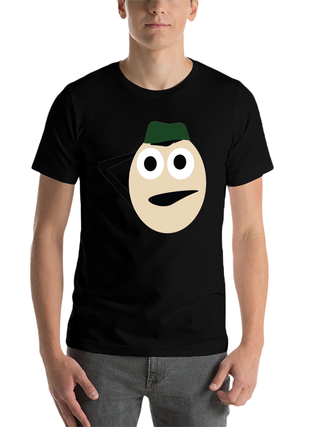 Black Funny Cartoon Face Graphic Tee - Black Casual T-Shirt view 7